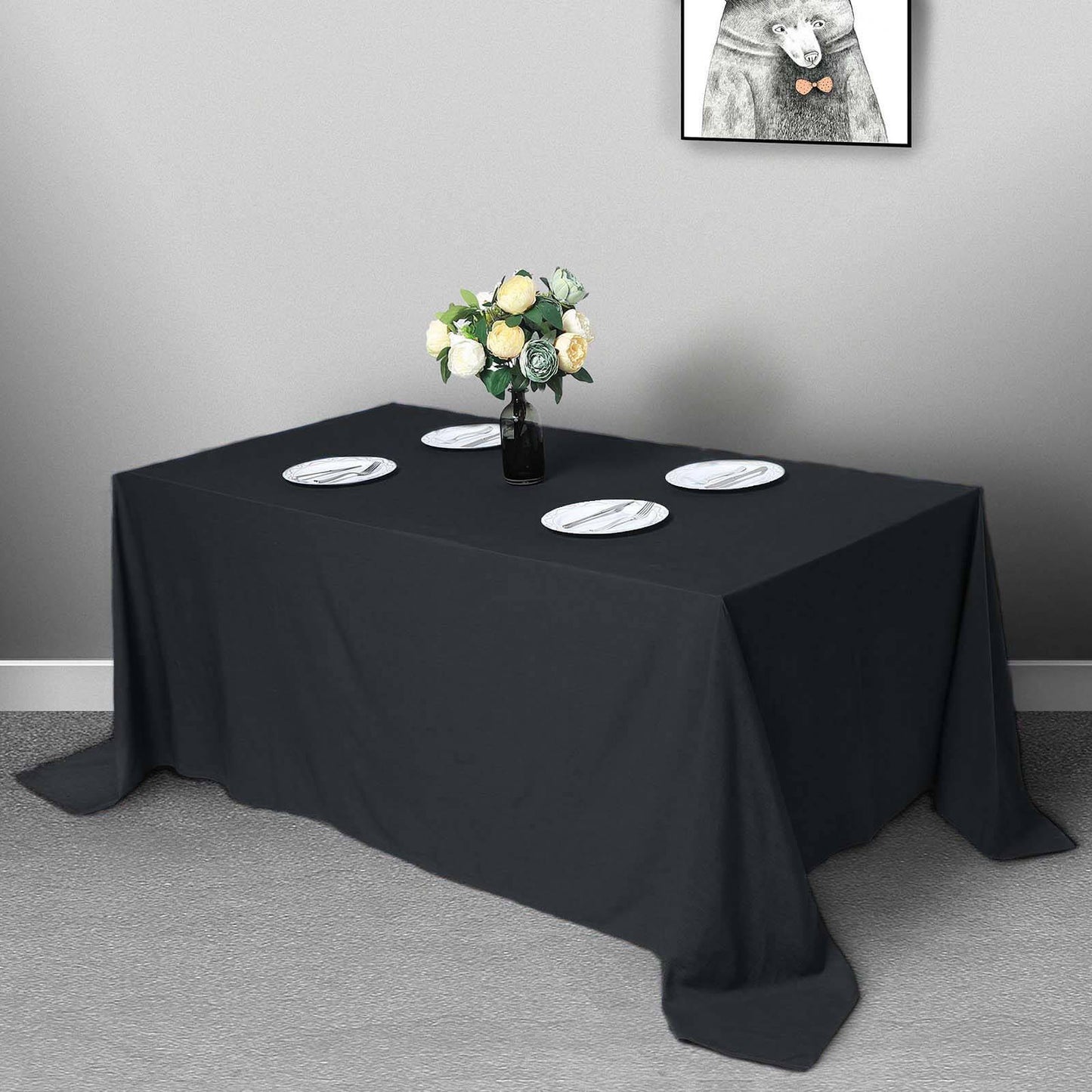 Polyester 90"x132" Rectangle Tablecloth Black - Seamless Wrinkle - Resistant Design for Luxe Celebrations - Linen Luxes