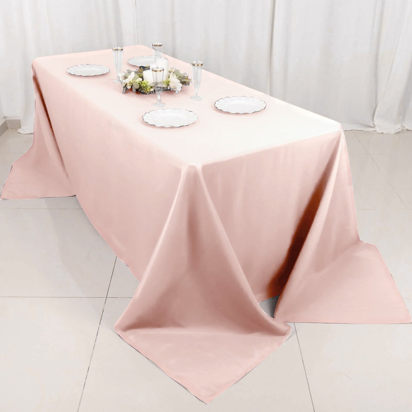 Polyester 90"x132" Rectangle Tablecloth Blush - Seamless Wrinkle - Resistant Table Cover - Linen Luxes