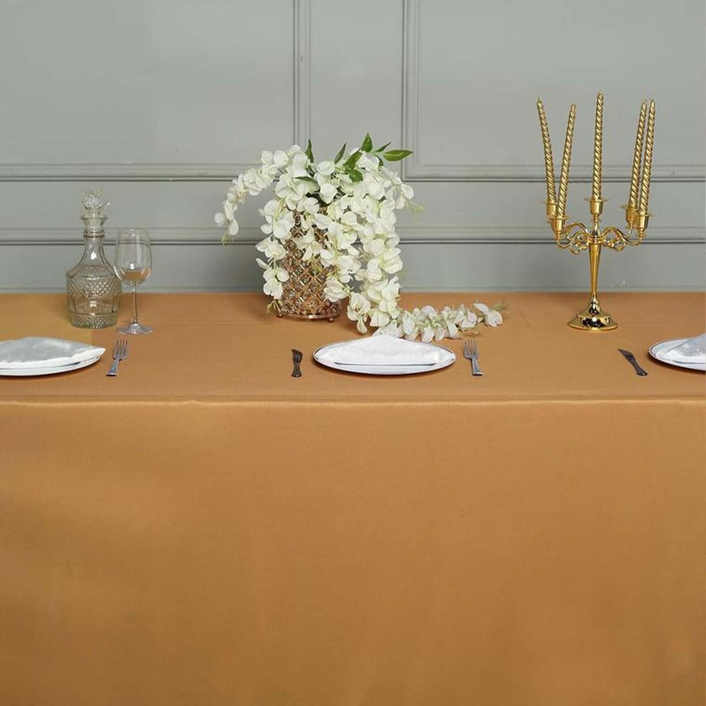 Polyester 90"x132" Rectangle Tablecloth Gold - Seamless Wrinkle - Resistant Design for Luxe Celebrations - Linen Luxes
