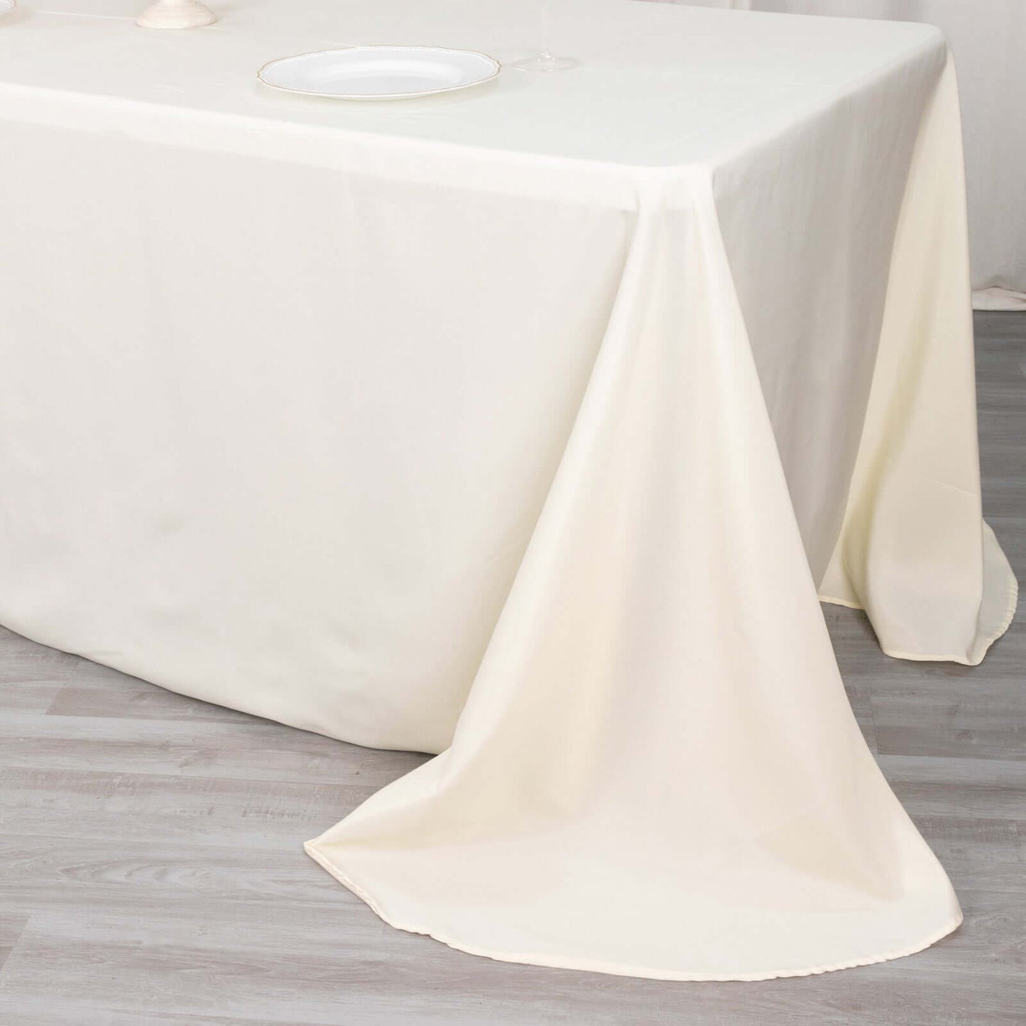Polyester 90"x132" Rectangle Tablecloth Ivory - Rounded Corners and Seamless Table Cover - Linen Luxes