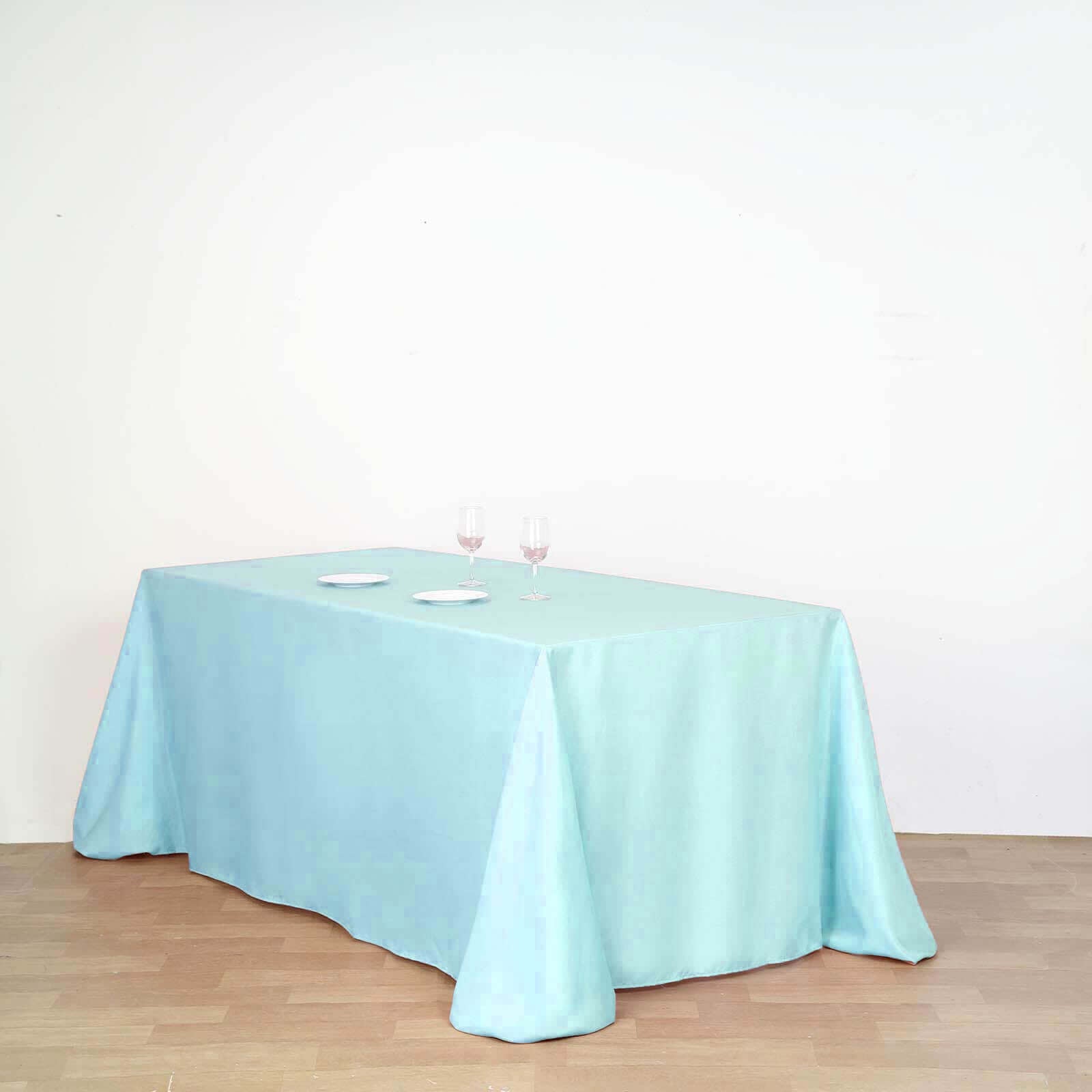 Polyester 90"x132" Rectangle Tablecloth Light Blue - Seamless Wrinkle - Resistant Table Cover - Linen Luxes