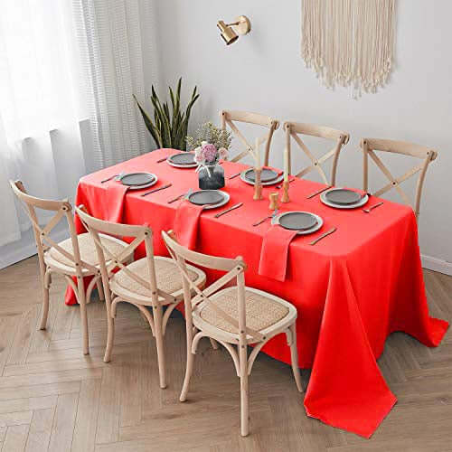 Polyester 90"x132" Rectangle Tablecloth Red - Seamless Wrinkle - Resistant Table Cover - Linen Luxes