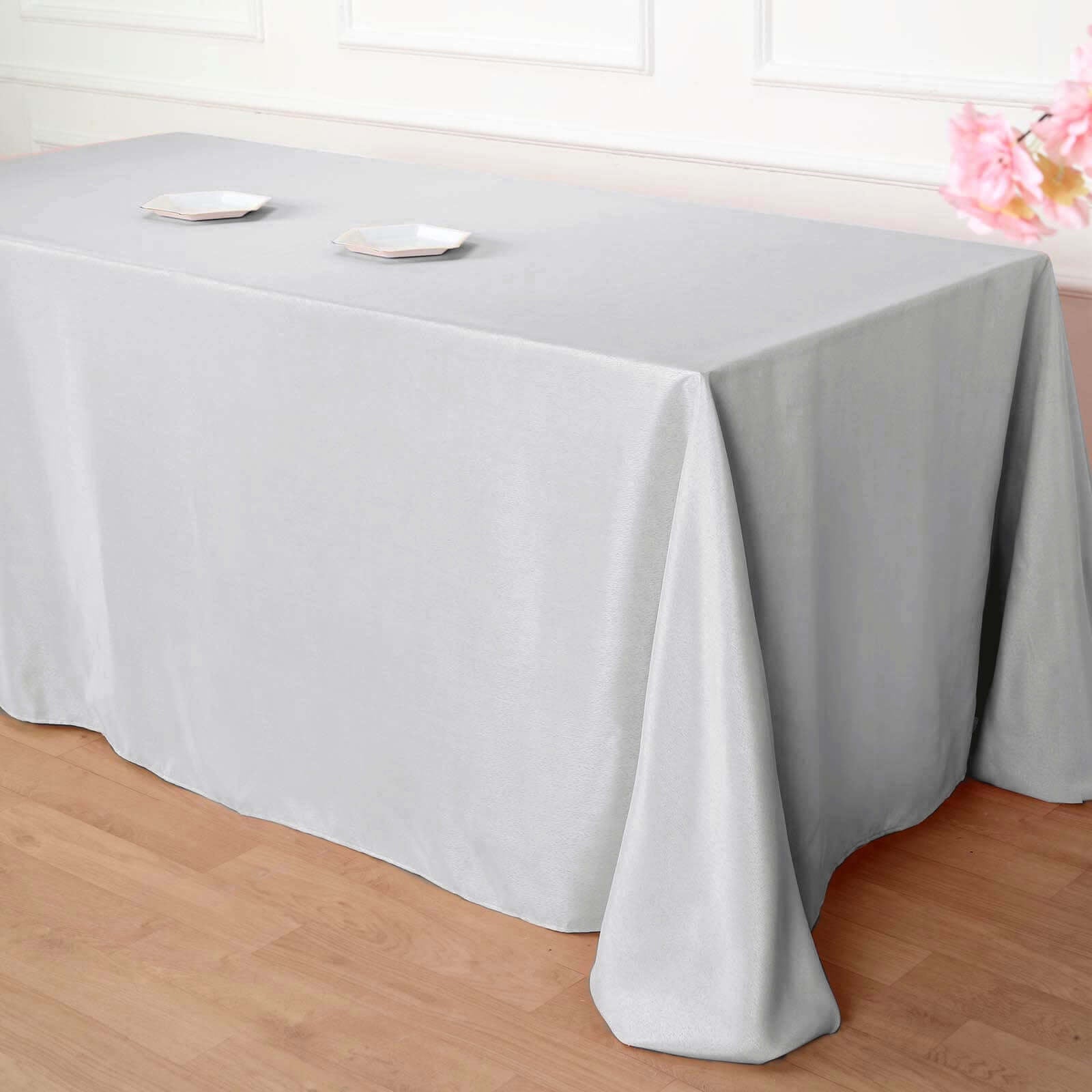 Polyester 90"x132" Rectangle Tablecloth Silver - Seamless Wrinkle - Resistant Table Cover - Linen Luxes