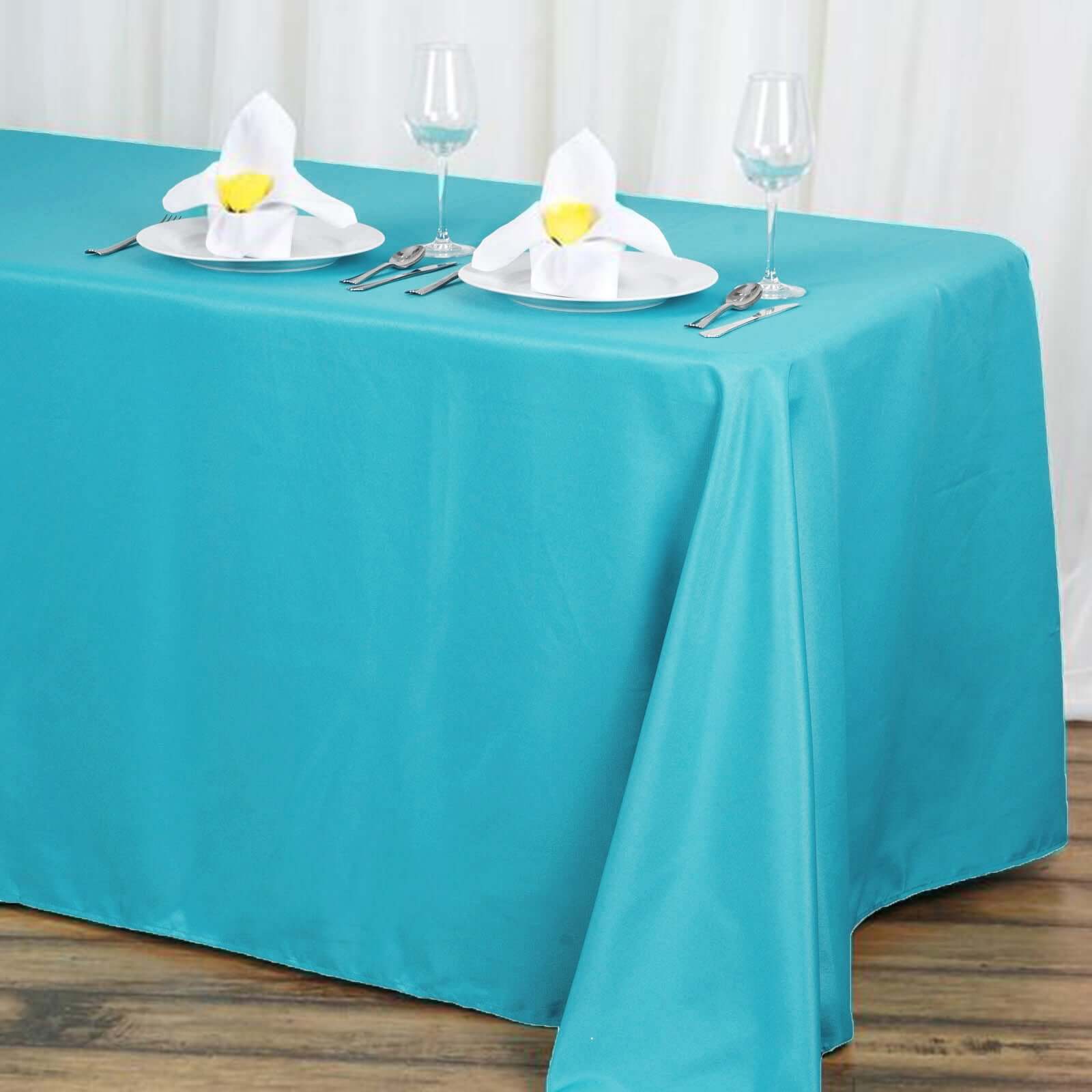 Polyester 90"x132" Rectangle Tablecloth Turquoise - Seamless Wrinkle - Resistant Table Cover - Linen Luxes