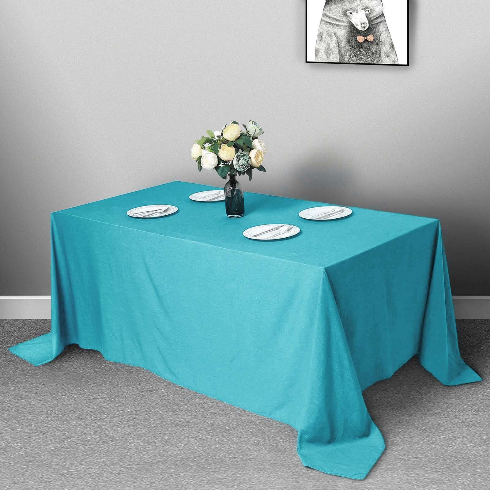 Polyester 90"x132" Rectangle Tablecloth Turquoise - Seamless Wrinkle - Resistant Table Cover - Linen Luxes