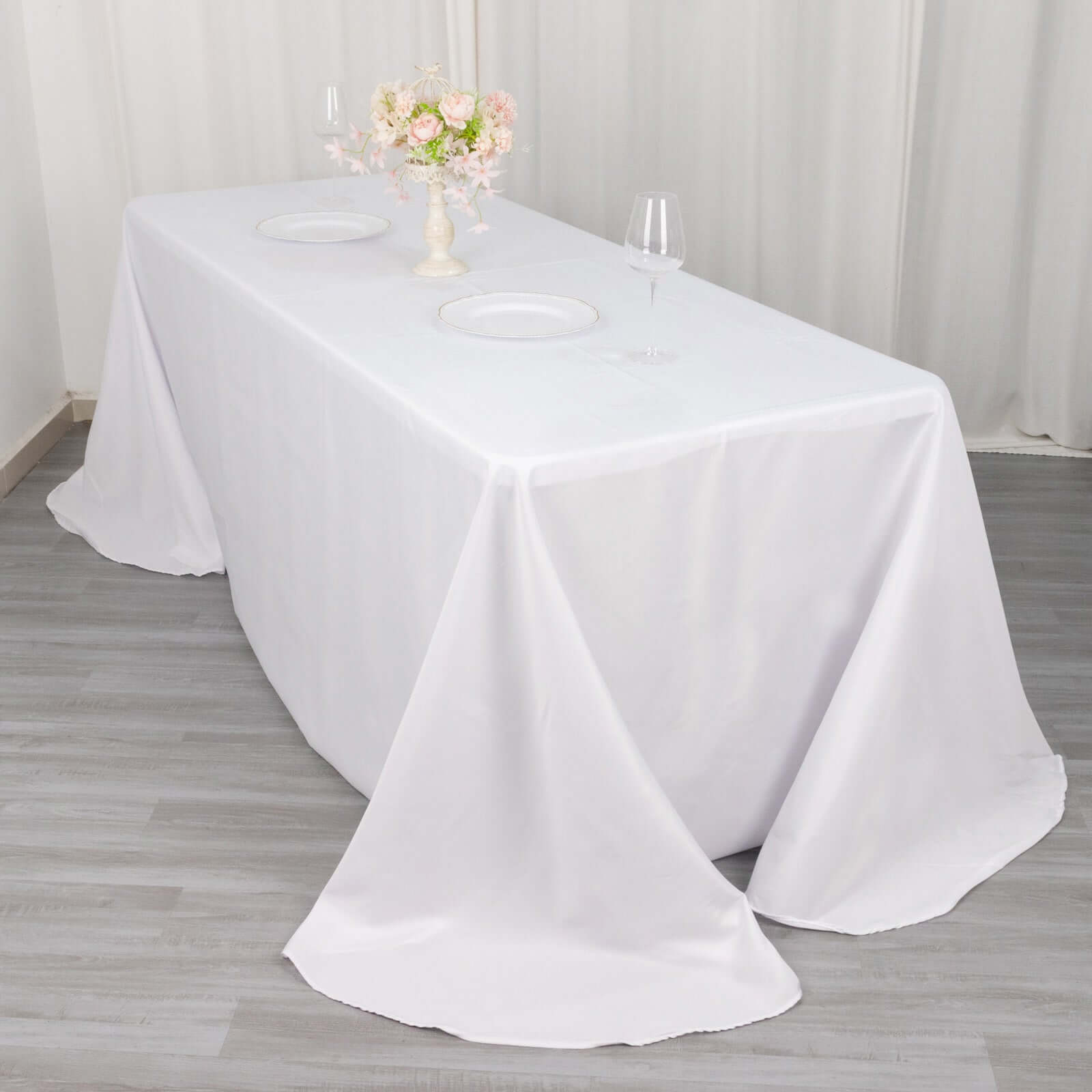 Polyester 90"x132" Rectangle Tablecloth White - Rounded Corners and Seamless Design for Sophisticated Gatherings - Linen Luxes