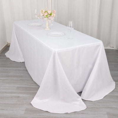 Polyester 90"x132" Rectangle Tablecloth White - Rounded Corners and Seamless Design for Sophisticated Gatherings - Linen Luxes