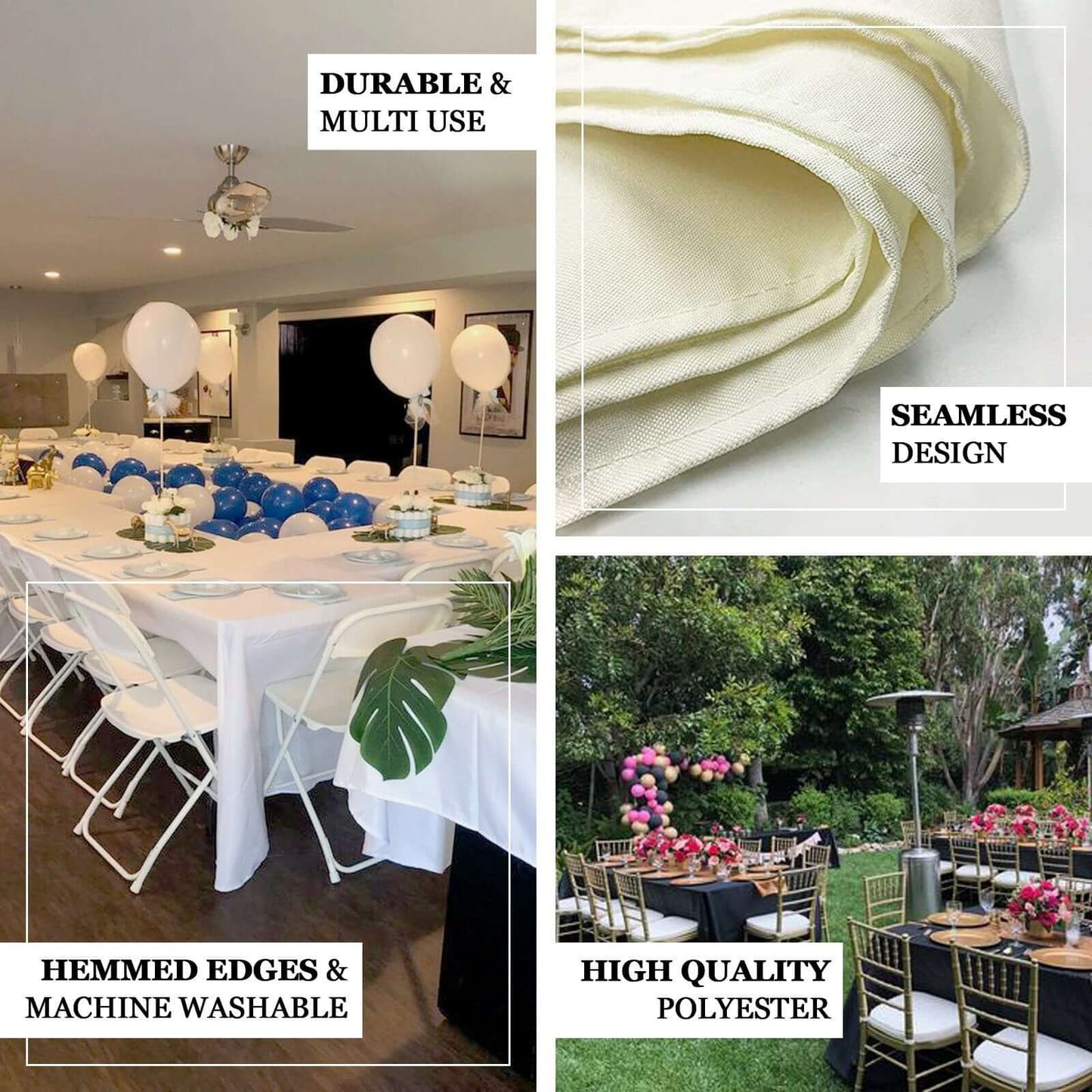 Polyester 90"x132" Rectangle Tablecloth White - Rounded Corners and Seamless Design for Sophisticated Gatherings - Linen Luxes