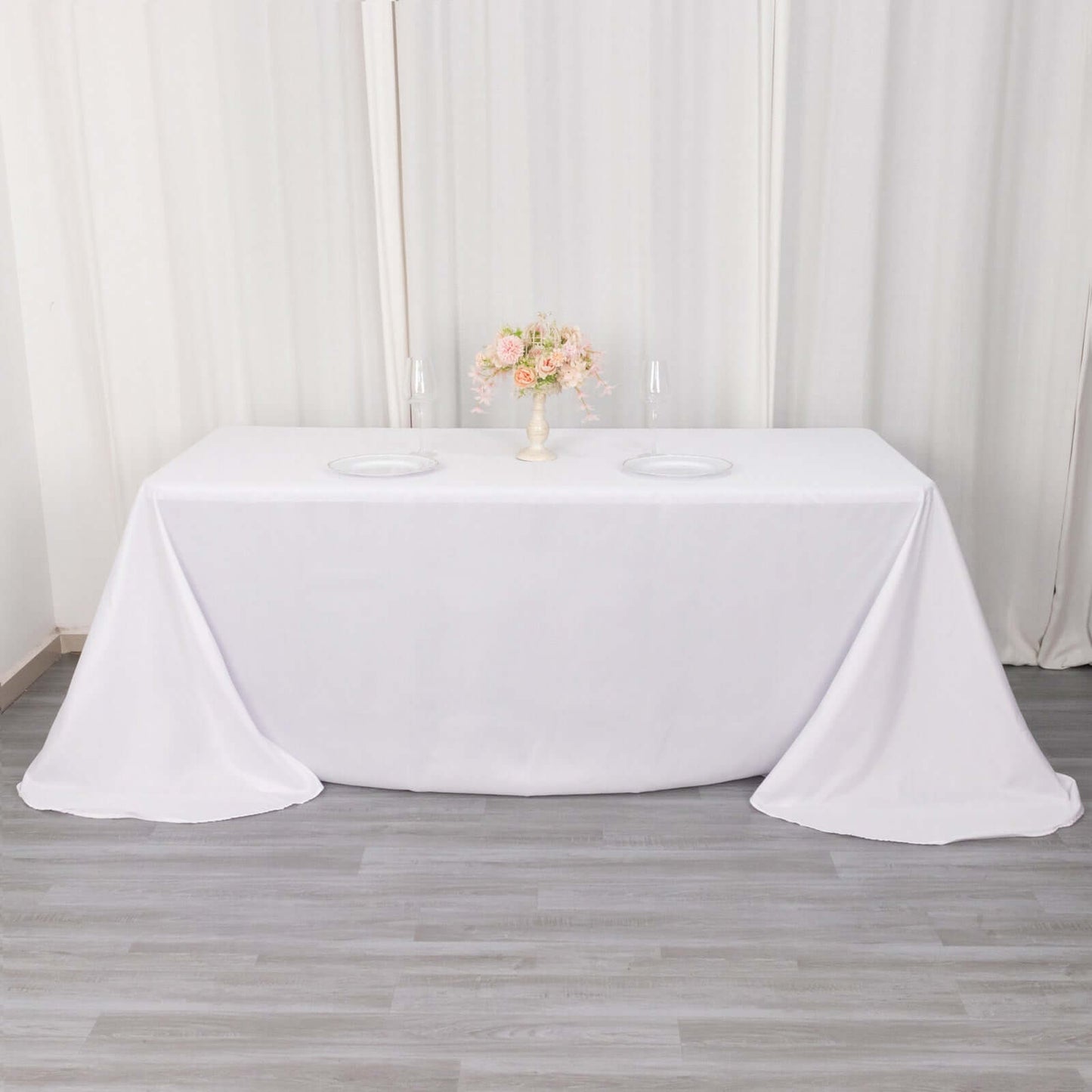 Polyester 90"x132" Rectangle Tablecloth White - Rounded Corners and Seamless Design for Sophisticated Gatherings - Linen Luxes
