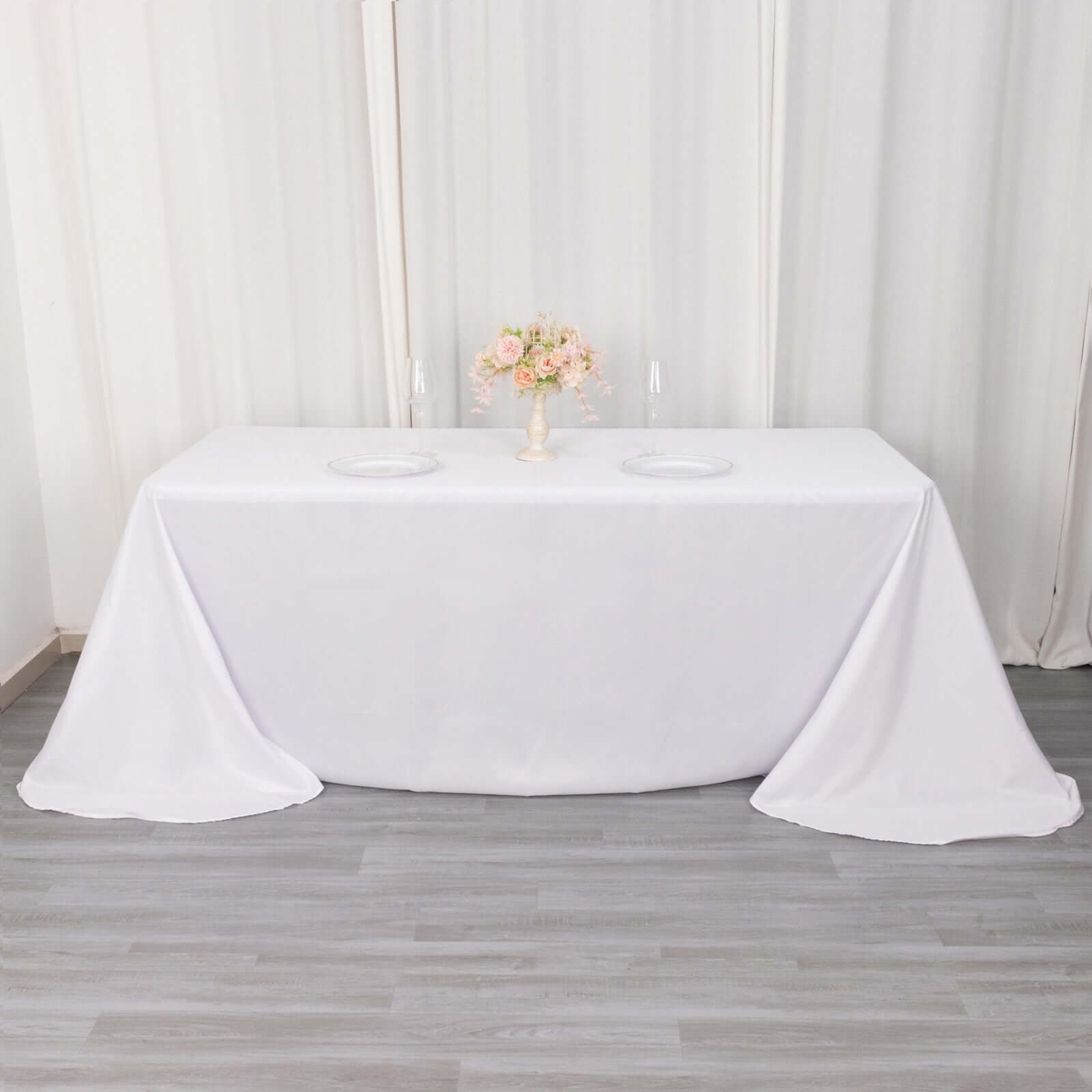 Polyester 90"x132" Rectangle Tablecloth White - Rounded Corners and Seamless Design for Sophisticated Gatherings - Linen Luxes