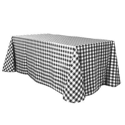 Polyester 90"x132" Rectangle Tablecloth White/Black - Seamless Checkered Buffalo Plaid Design for Farmhouse Celebrations - Linen Luxes