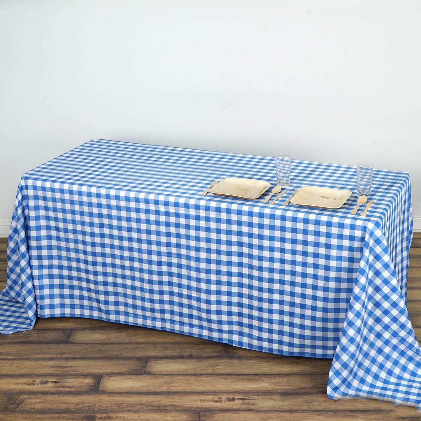 Polyester 90"x132" Rectangle Tablecloth White/Blue - Seamless Checkered Buffalo Plaid Table Cover - Linen Luxes