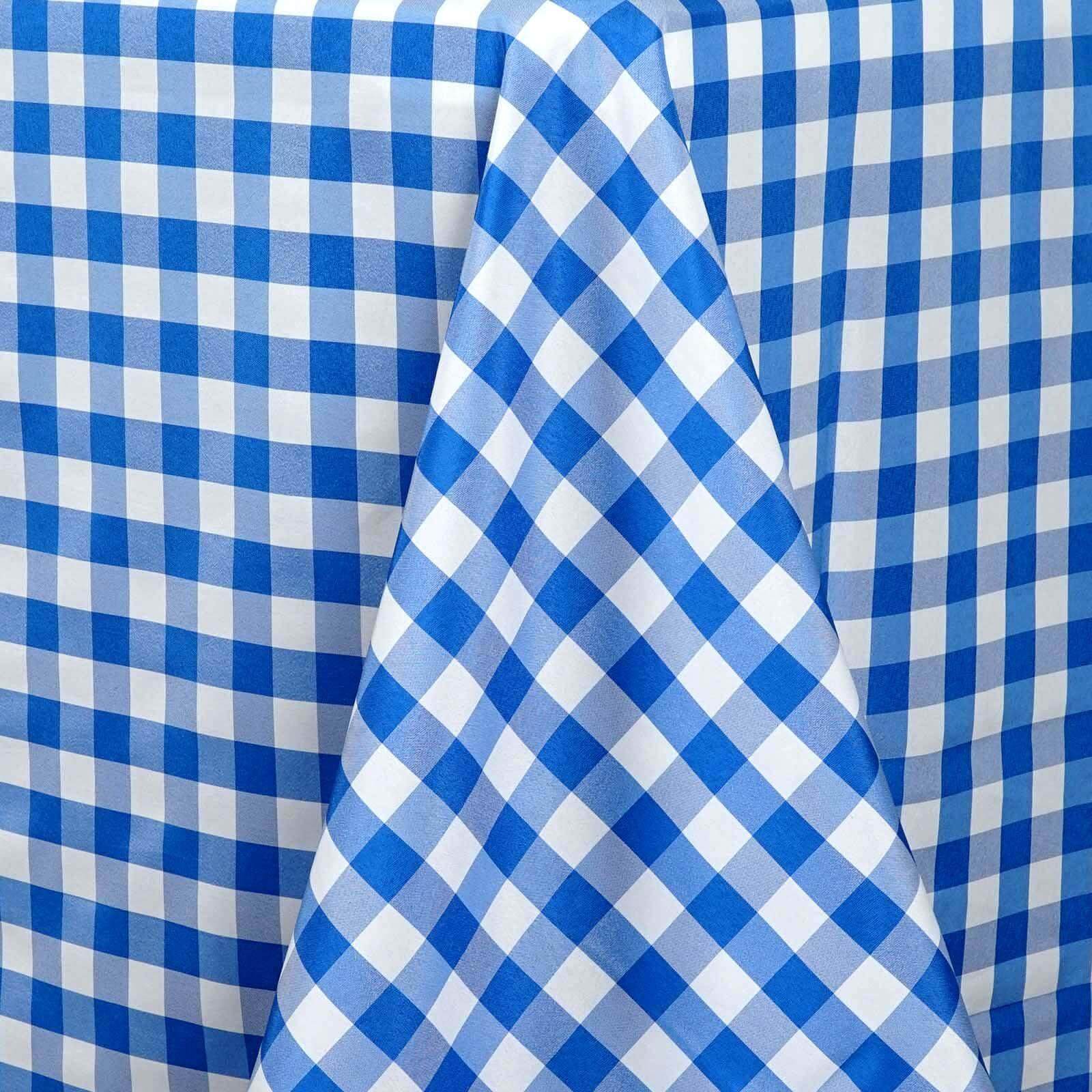 Polyester 90"x132" Rectangle Tablecloth White/Blue - Seamless Checkered Buffalo Plaid Table Cover - Linen Luxes