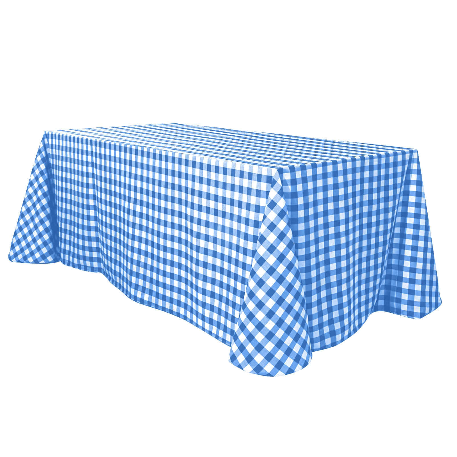 Polyester 90"x132" Rectangle Tablecloth White/Blue - Seamless Checkered Buffalo Plaid Table Cover - Linen Luxes