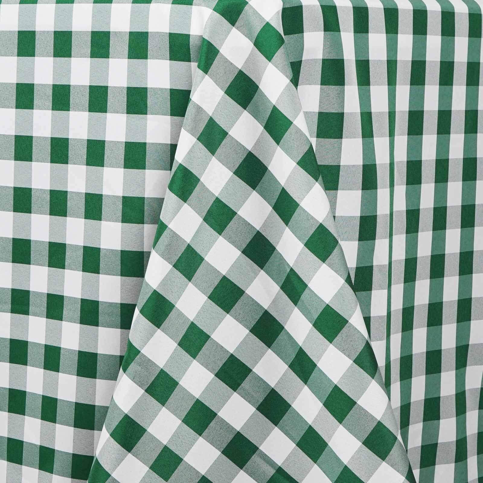 Polyester 90"x132" Rectangle Tablecloth White/Green - Seamless Checkered Buffalo Plaid Table Cover - Linen Luxes