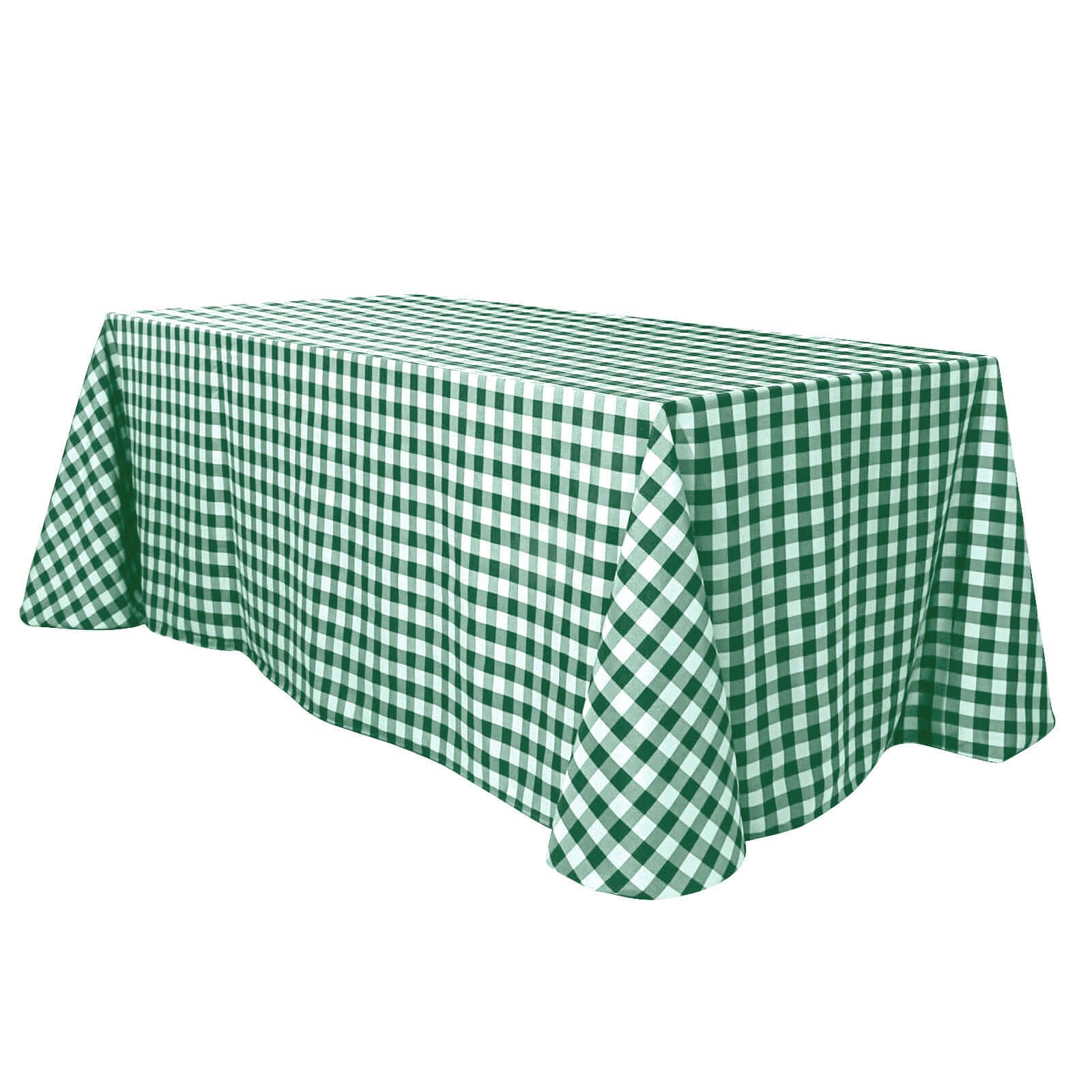 Polyester 90"x132" Rectangle Tablecloth White/Green - Seamless Checkered Buffalo Plaid Table Cover - Linen Luxes