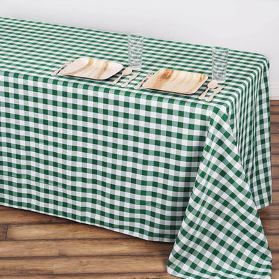 Polyester 90"x132" Rectangle Tablecloth White/Green - Seamless Checkered Buffalo Plaid Table Cover - Linen Luxes