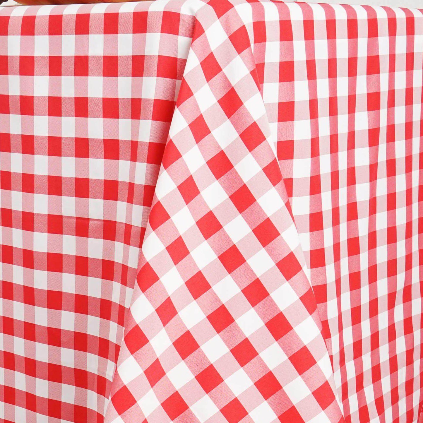 Polyester 90"x132" Rectangle Tablecloth White/Red - Seamless Checkered Buffalo Plaid Table Cover - Linen Luxes