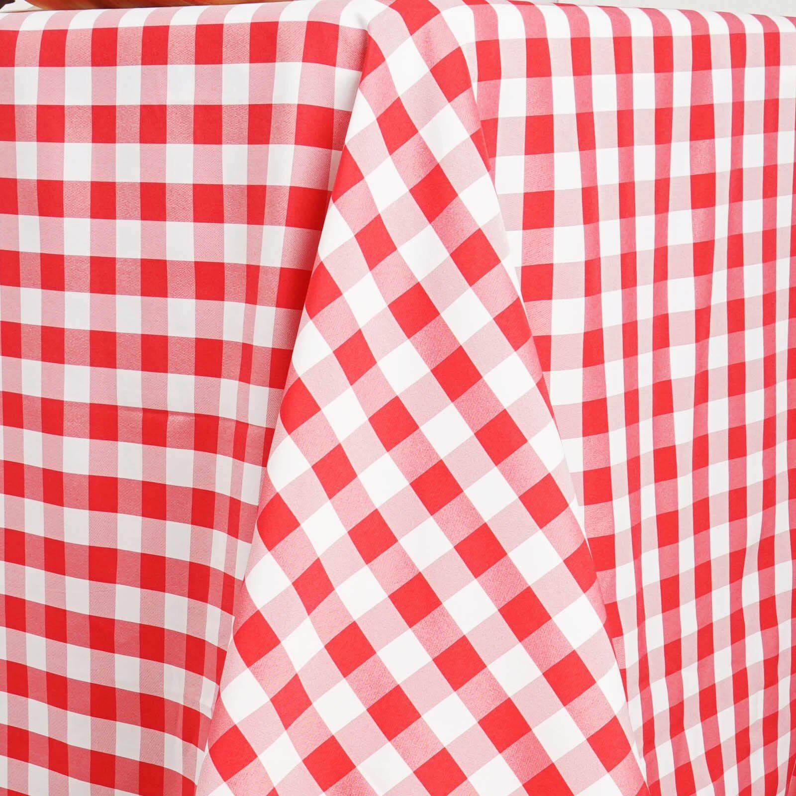 Polyester 90"x132" Rectangle Tablecloth White/Red - Seamless Checkered Buffalo Plaid Table Cover - Linen Luxes