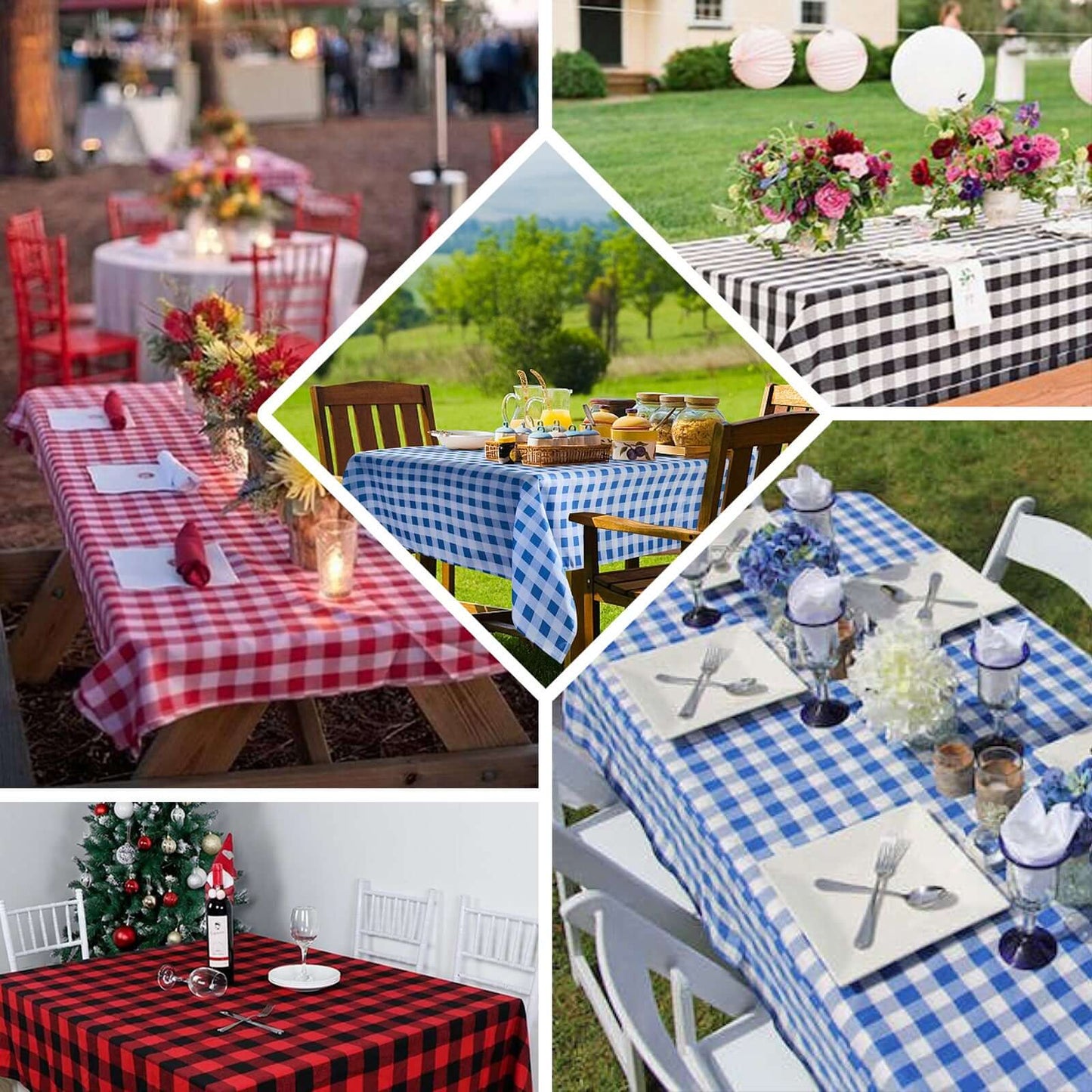 Polyester 90"x132" Rectangle Tablecloth White/Red - Seamless Checkered Buffalo Plaid Table Cover - Linen Luxes