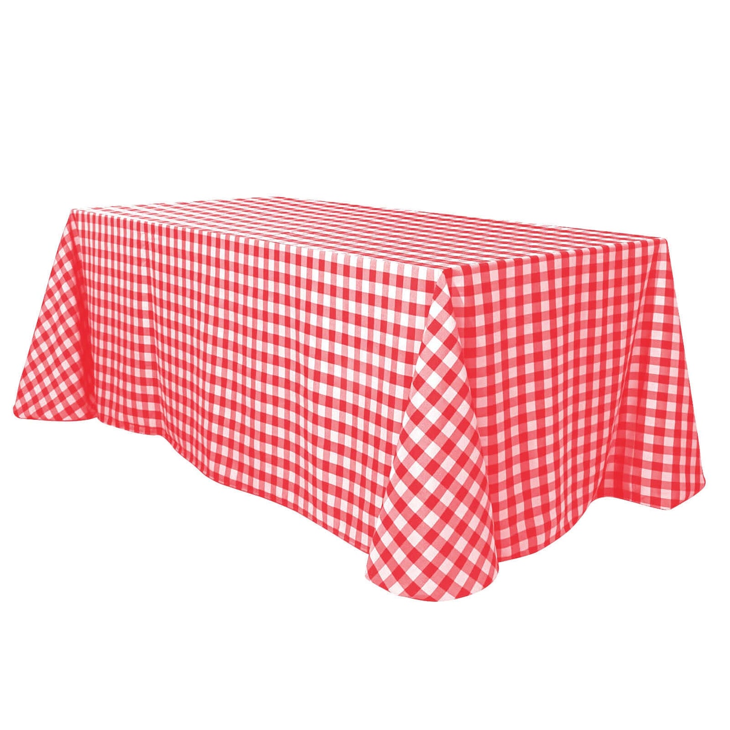 Polyester 90"x132" Rectangle Tablecloth White/Red - Seamless Checkered Buffalo Plaid Table Cover - Linen Luxes