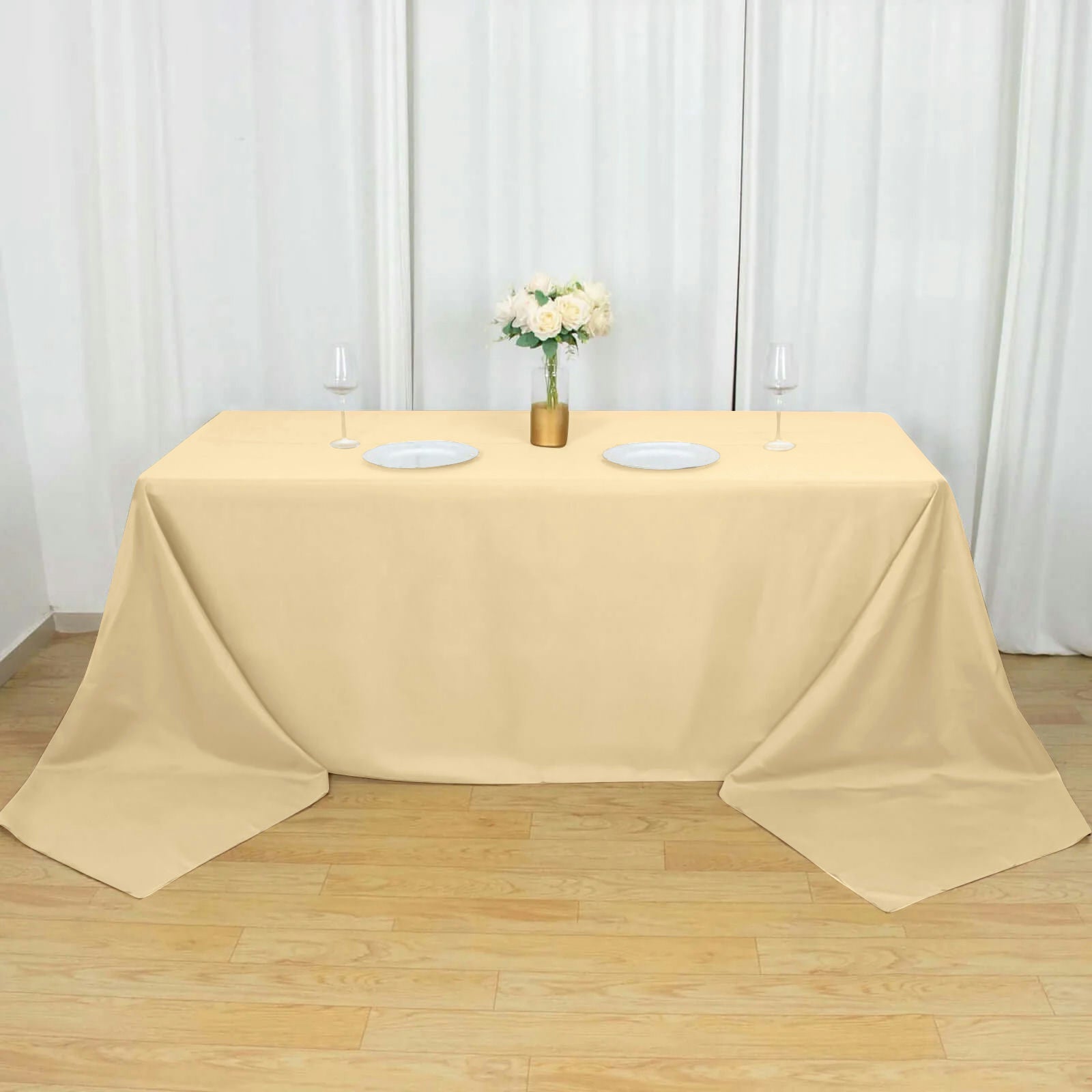 Polyester 90"x156" Rectangle Tablecloth Beige - Seamless Wrinkle - Resistant Table Cover - Linen Luxes