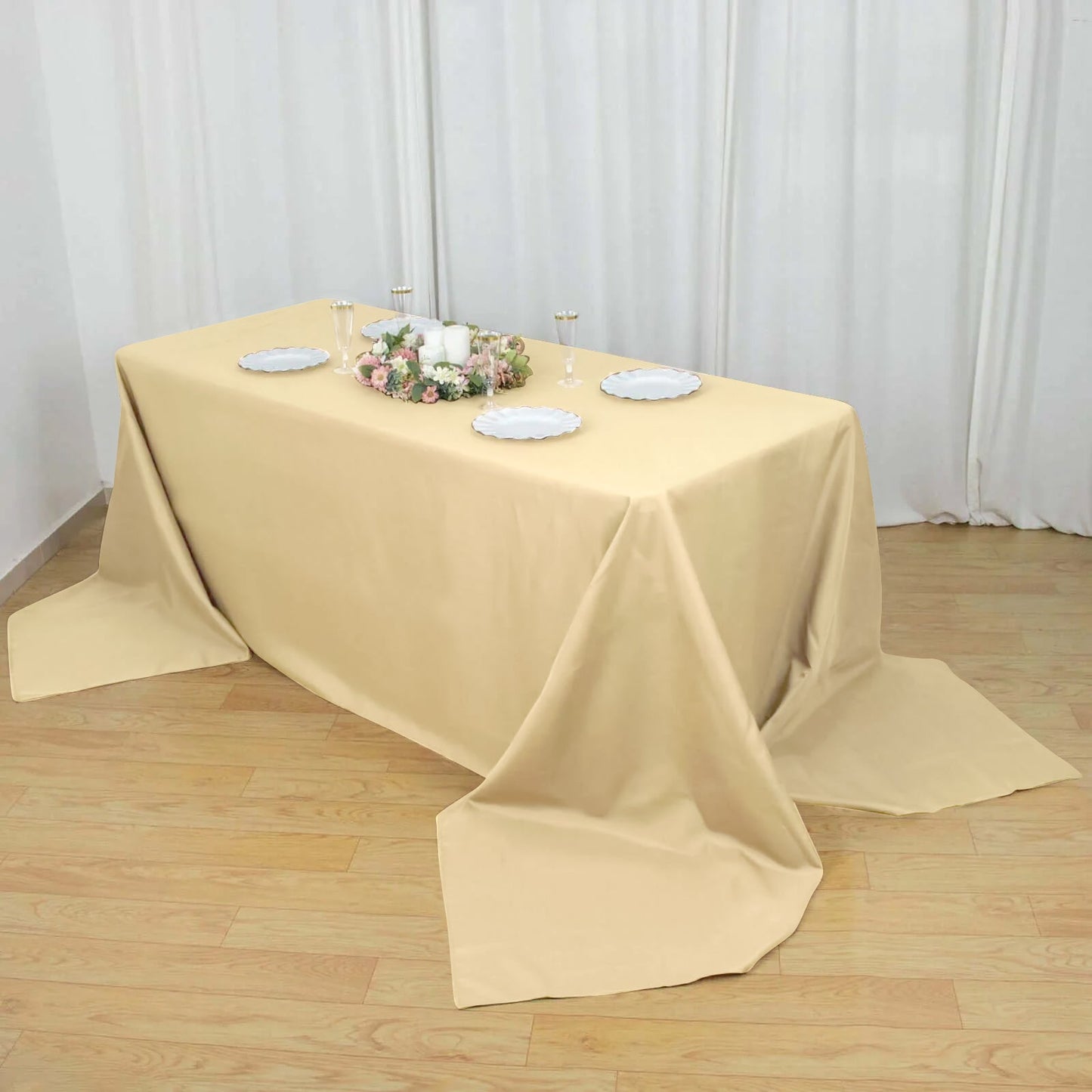 Polyester 90"x156" Rectangle Tablecloth Beige - Seamless Wrinkle - Resistant Table Cover - Linen Luxes