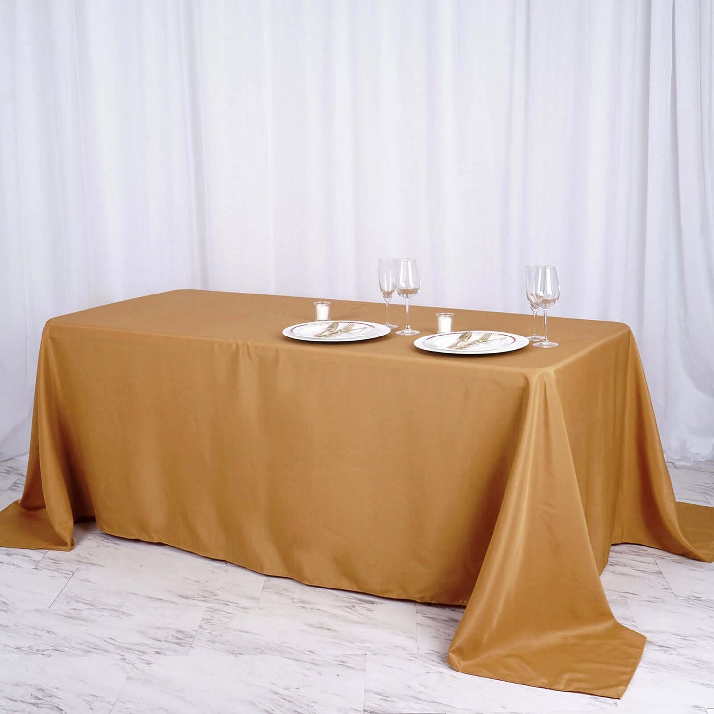 Polyester 90"x156" Rectangle Tablecloth Gold - Seamless Wrinkle - Resistant Design for Sophisticated Gatherings - Linen Luxes