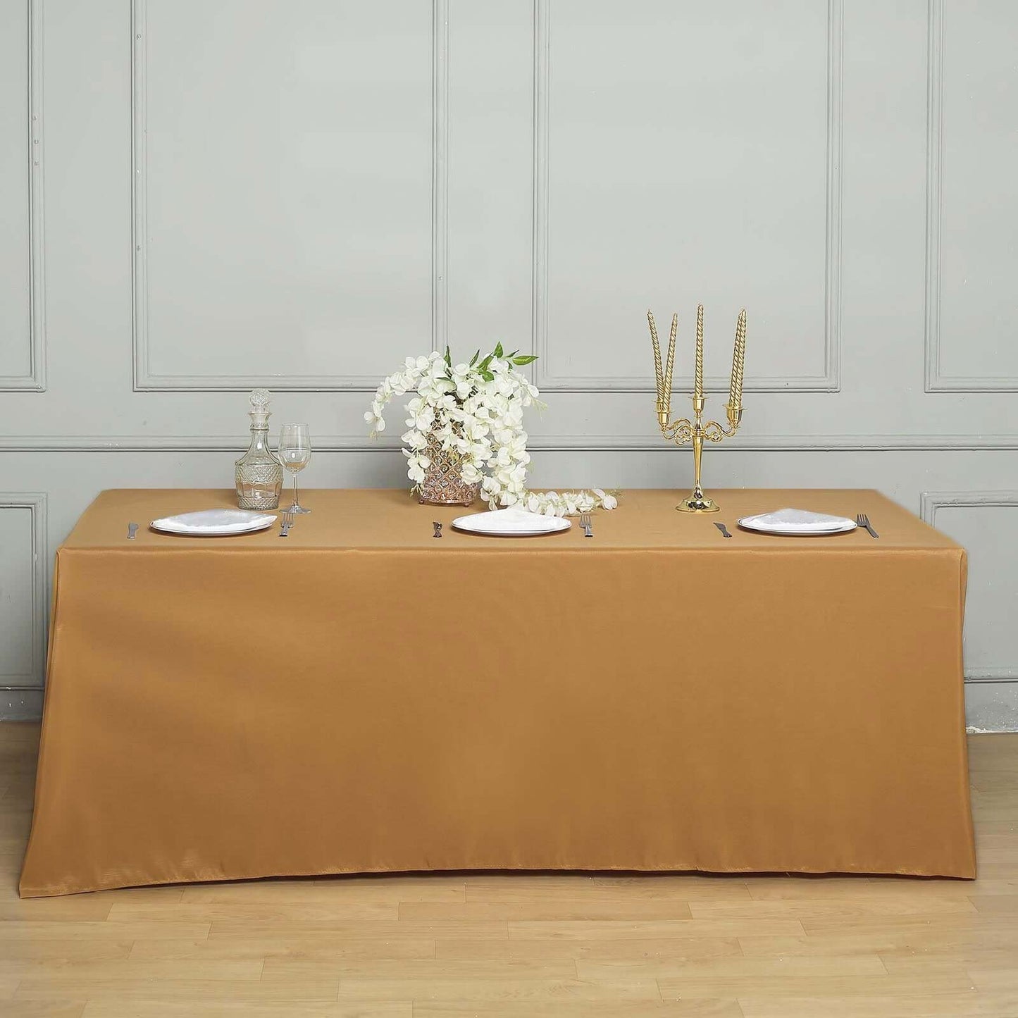 Polyester 90"x156" Rectangle Tablecloth Gold - Seamless Wrinkle - Resistant Design for Sophisticated Gatherings - Linen Luxes