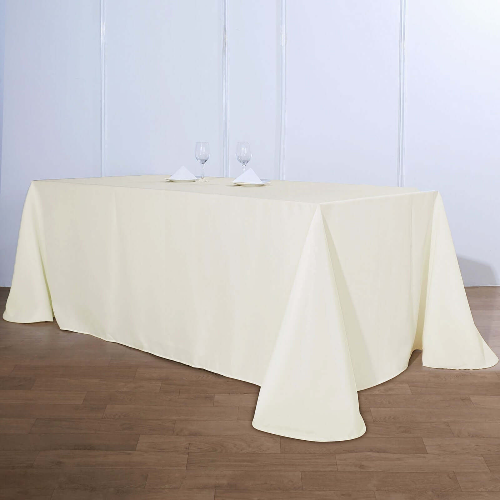 Polyester 90"x156" Rectangle Tablecloth Ivory - Rounded Corners and Seamless Table Cover - Linen Luxes