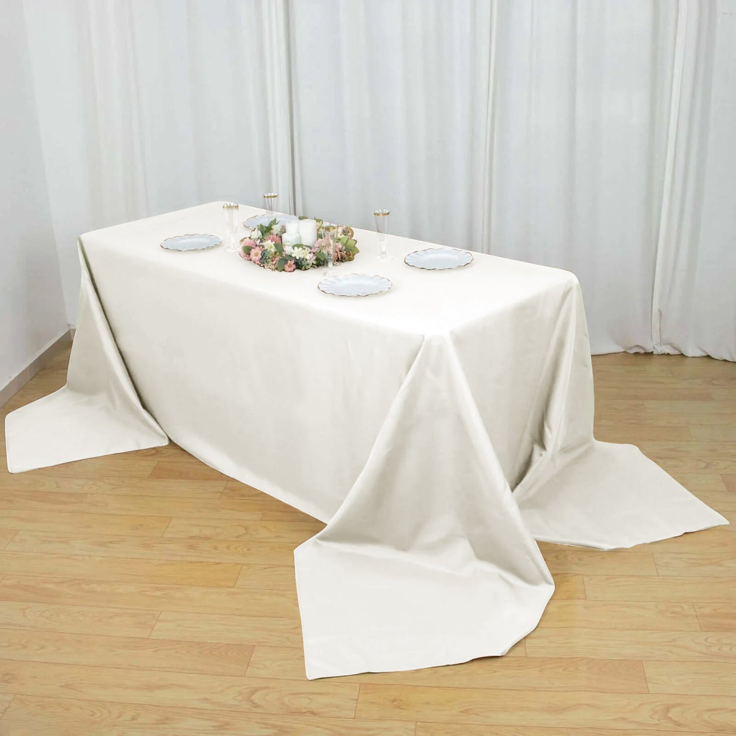 Polyester 90"x156" Rectangle Tablecloth Ivory - Seamless Wrinkle - Resistant Table Cover - Linen Luxes