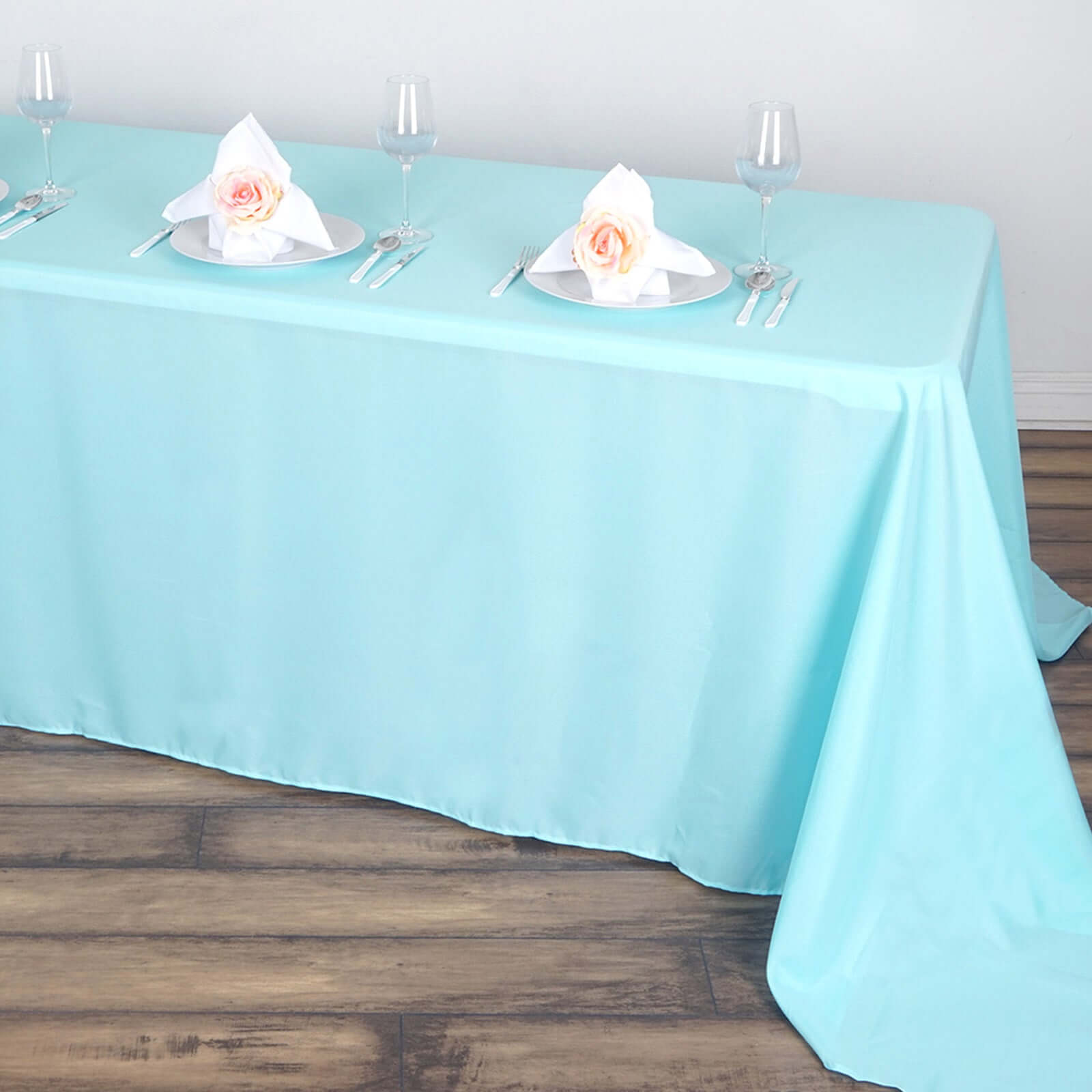 Polyester 90"x156" Rectangle Tablecloth Light Blue - Seamless Wrinkle - Resistant Table Cover - Linen Luxes