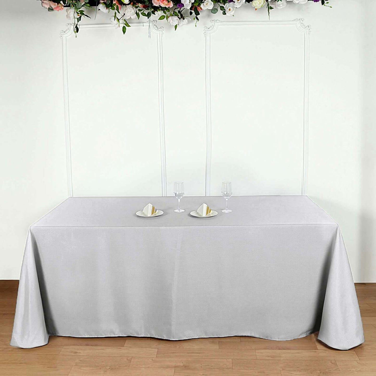 Polyester 90"x156" Rectangle Tablecloth Silver - Seamless Wrinkle - Resistant Table Cover - Linen Luxes