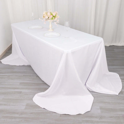 Polyester 90"x156" Rectangle Tablecloth White - Rounded Corners and Seamless Design for Luxe Events - Linen Luxes