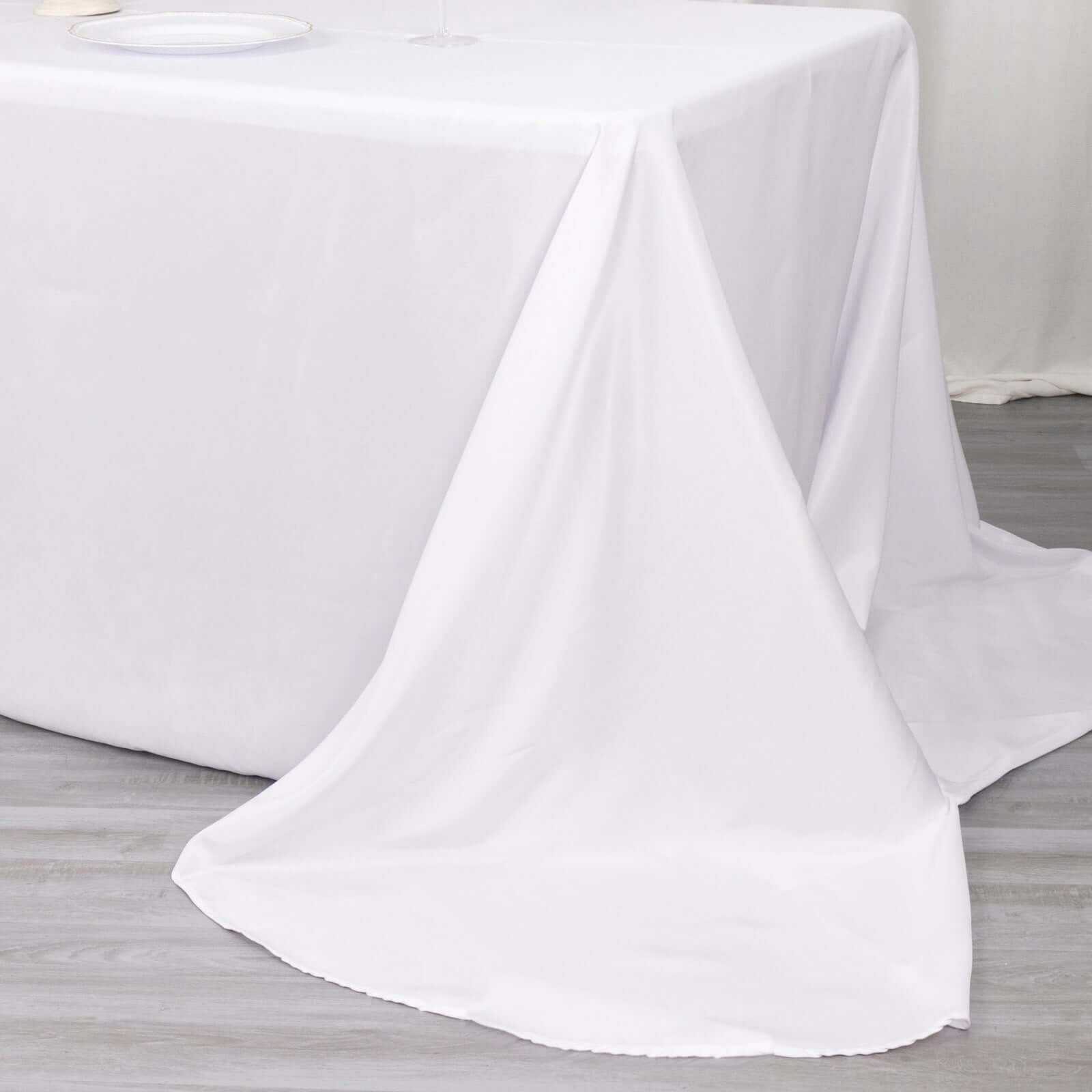 Polyester 90"x156" Rectangle Tablecloth White - Rounded Corners and Seamless Design for Luxe Events - Linen Luxes
