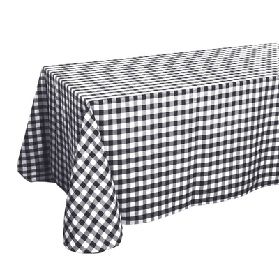 Polyester 90"x156" Rectangle Tablecloth White/Black - Seamless Checkered Buffalo Plaid Design for Rustic Occasions - Linen Luxes