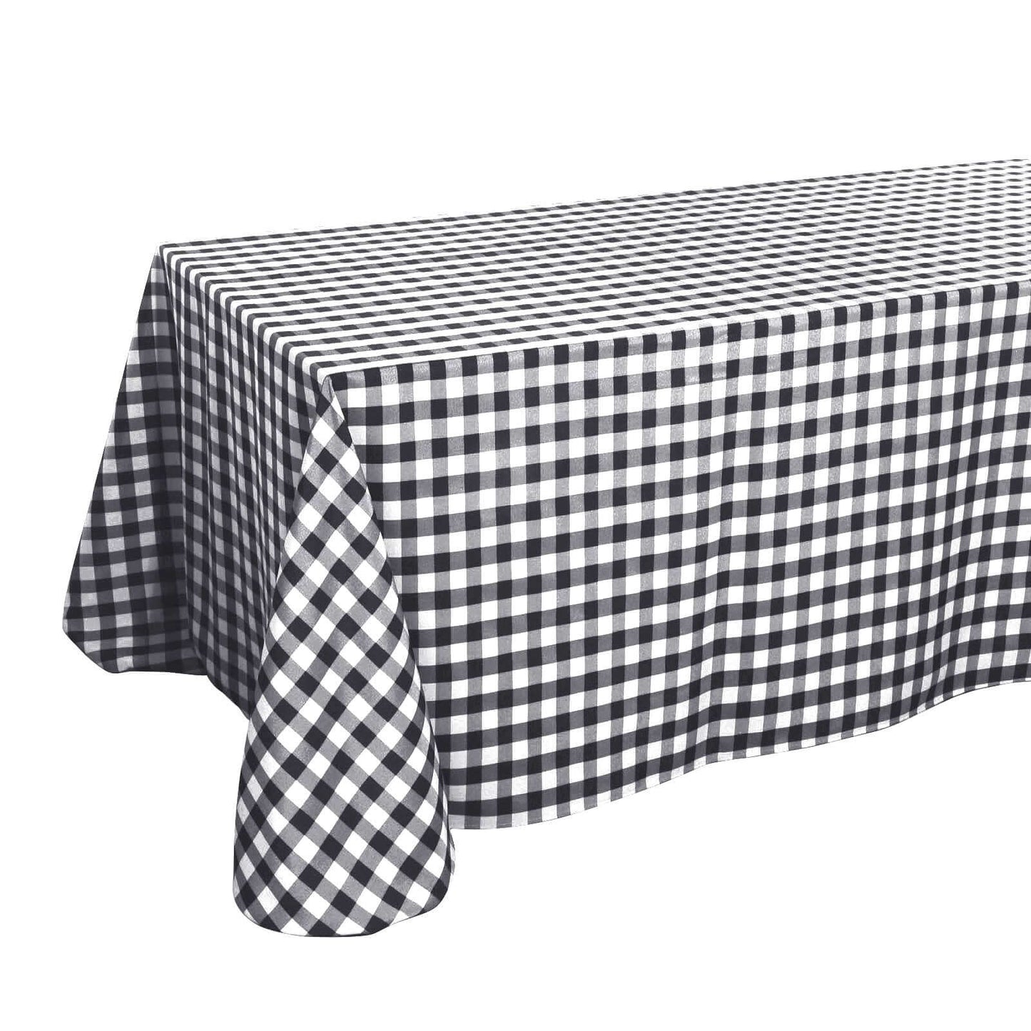 Polyester 90"x156" Rectangle Tablecloth White/Black - Seamless Checkered Buffalo Plaid Design for Rustic Occasions - Linen Luxes