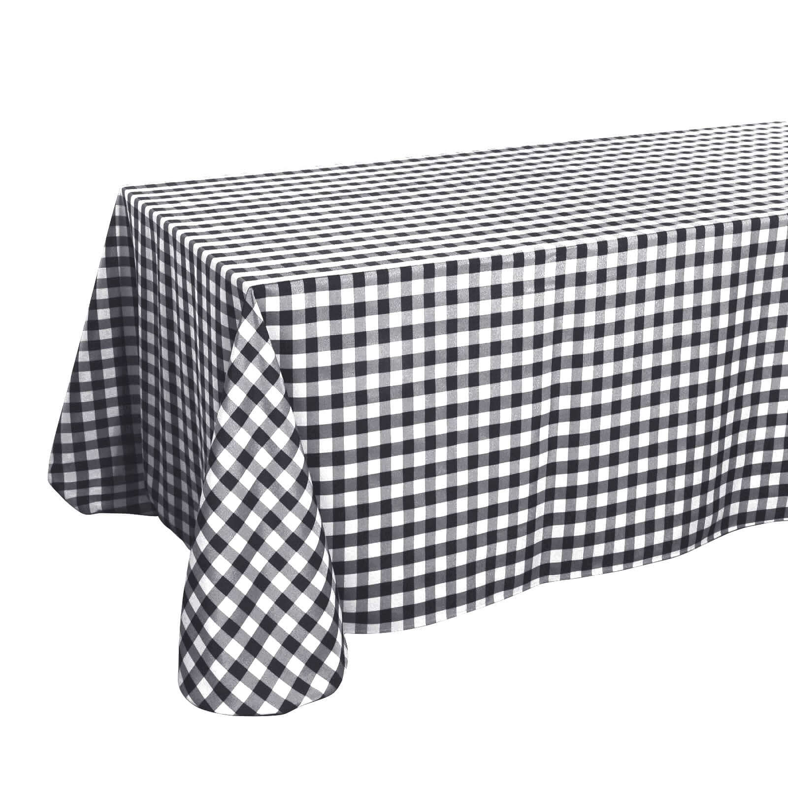 Polyester 90"x156" Rectangle Tablecloth White/Black - Seamless Checkered Buffalo Plaid Design for Rustic Occasions - Linen Luxes