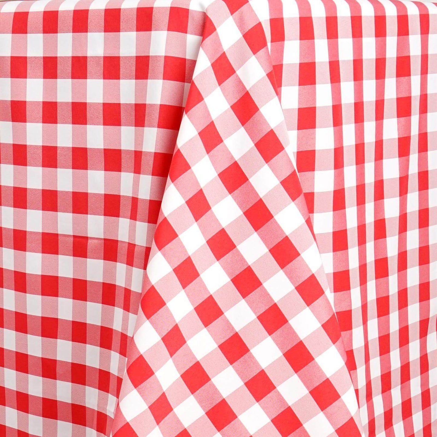 Polyester 90"x156" Rectangle Tablecloth White/Red - Seamless Checkered Buffalo Plaid Table Cover - Linen Luxes