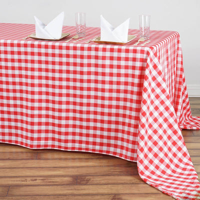 Polyester 90"x156" Rectangle Tablecloth White/Red - Seamless Checkered Buffalo Plaid Table Cover - Linen Luxes