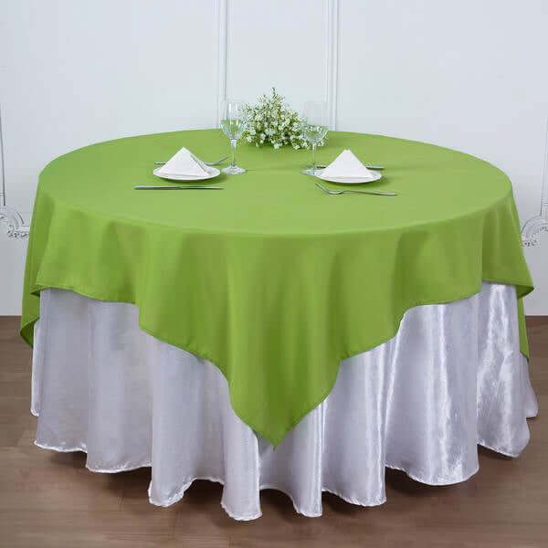 Polyester 90"x90" Table Overlay Square Tablecloth Apple Green - Wrinkle - Resistant & Durable Table Cover - Linen Luxes