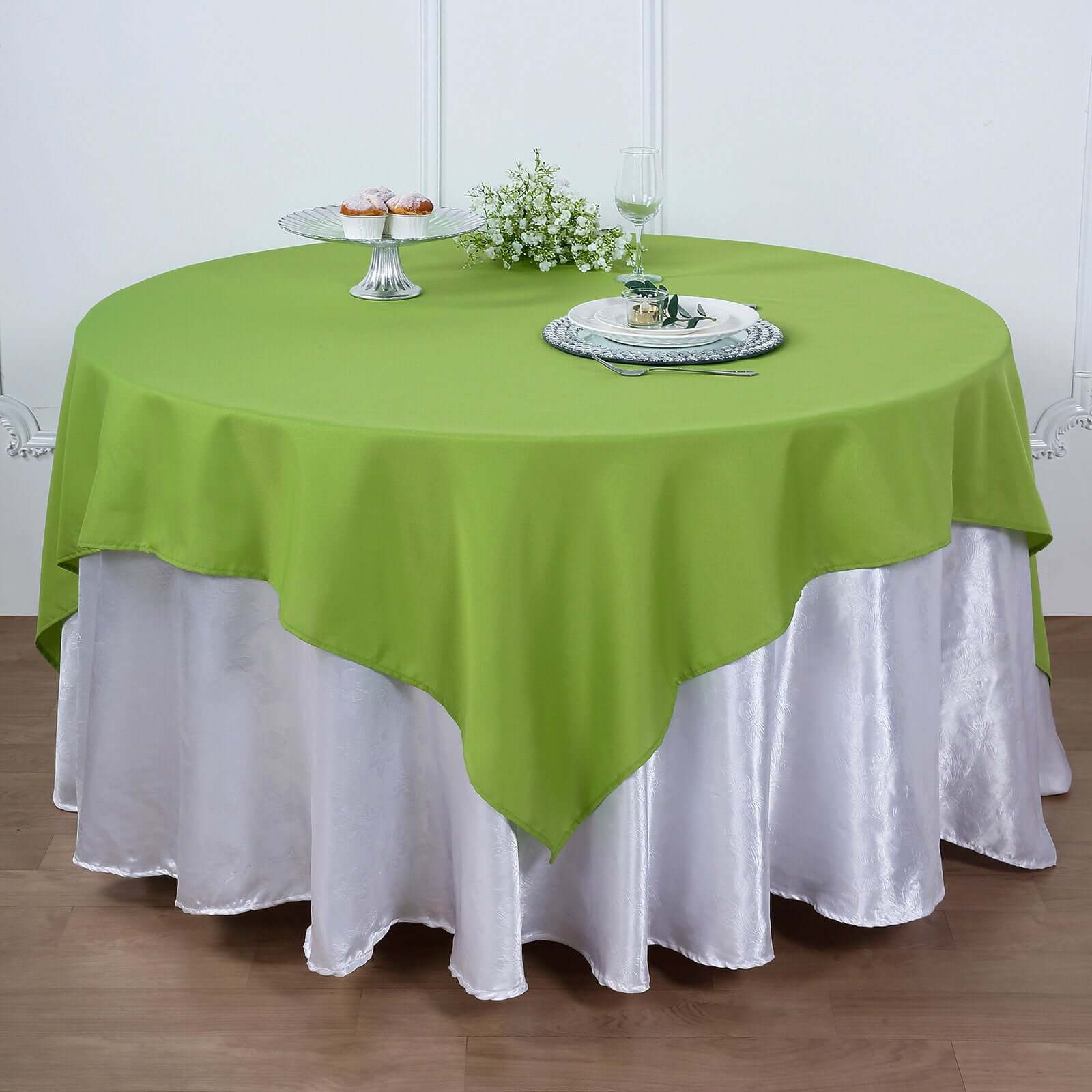 Polyester 90"x90" Table Overlay Square Tablecloth Apple Green - Wrinkle - Resistant & Durable Table Cover - Linen Luxes