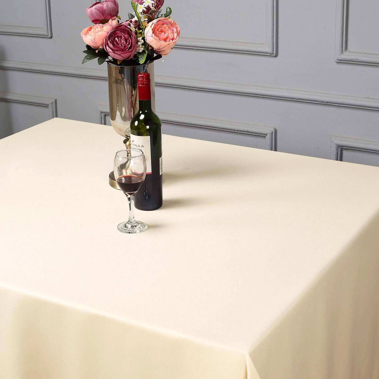Polyester 90"x90" Table Overlay Square Tablecloth Beige - Wrinkle - Resistant & Durable Table Cover - Linen Luxes
