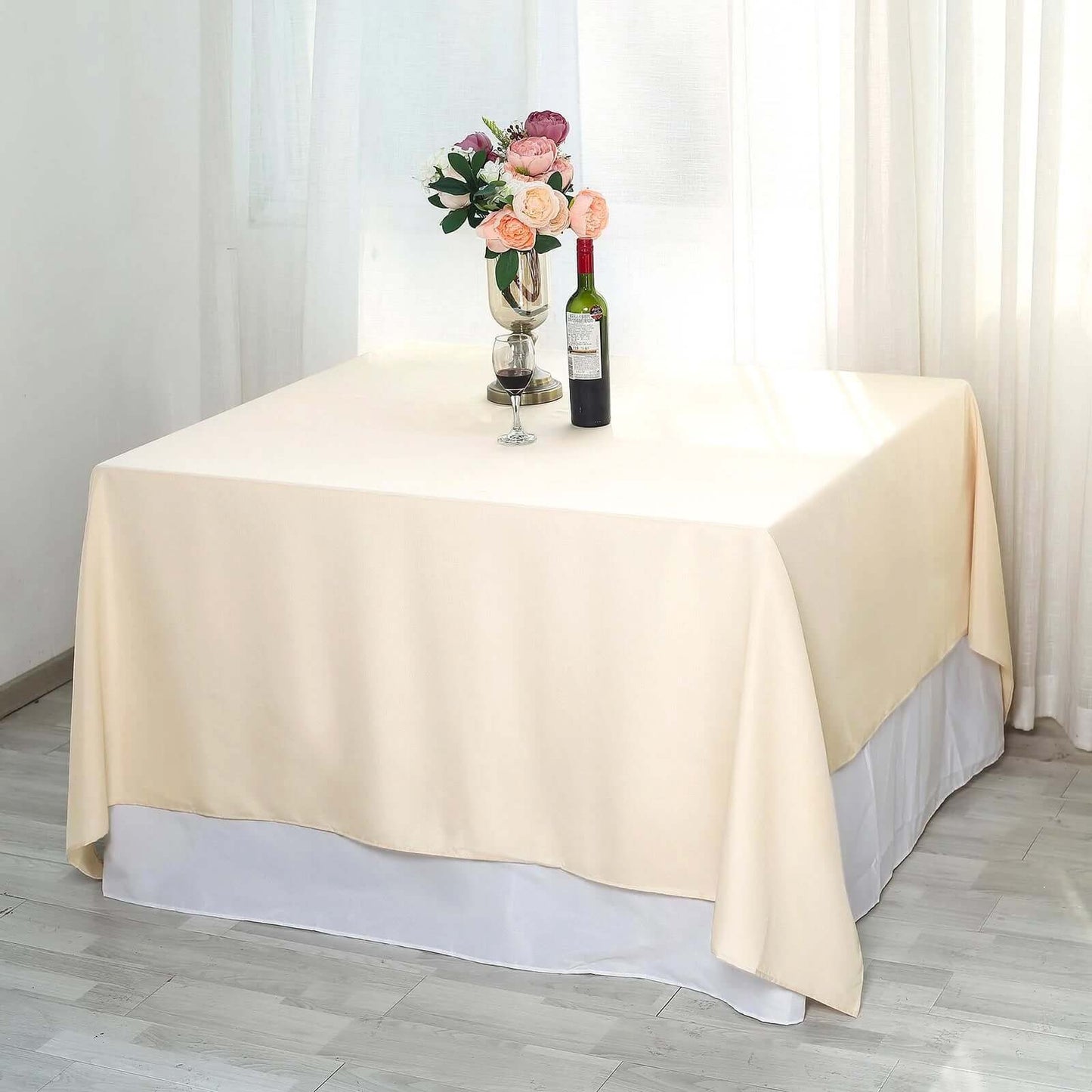 Polyester 90"x90" Table Overlay Square Tablecloth Beige - Wrinkle - Resistant & Durable Table Cover - Linen Luxes