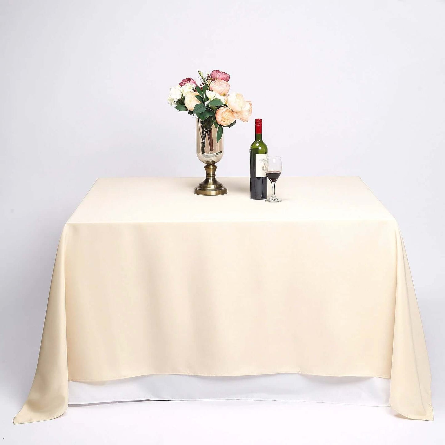 Polyester 90"x90" Table Overlay Square Tablecloth Beige - Wrinkle - Resistant & Durable Table Cover - Linen Luxes