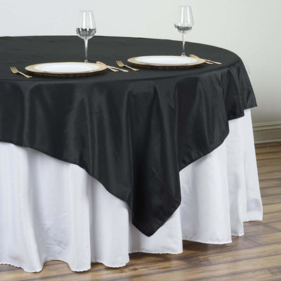 Polyester 90"x90" Table Overlay Square Tablecloth Black - Wrinkle - Resistant & Durable Table Cover for Events - Linen Luxes