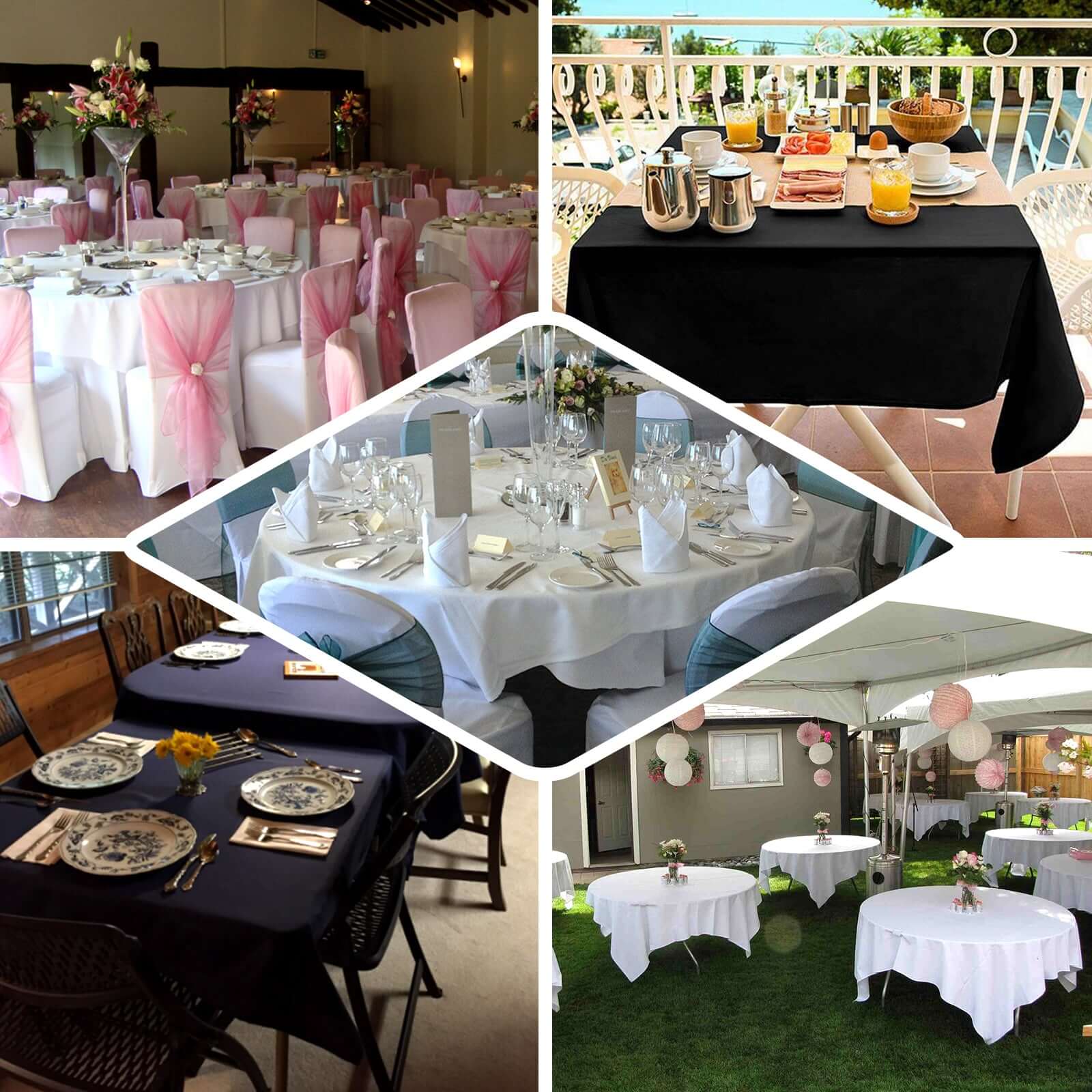 Polyester 90"x90" Table Overlay Square Tablecloth Black - Wrinkle - Resistant & Durable Table Cover for Events - Linen Luxes
