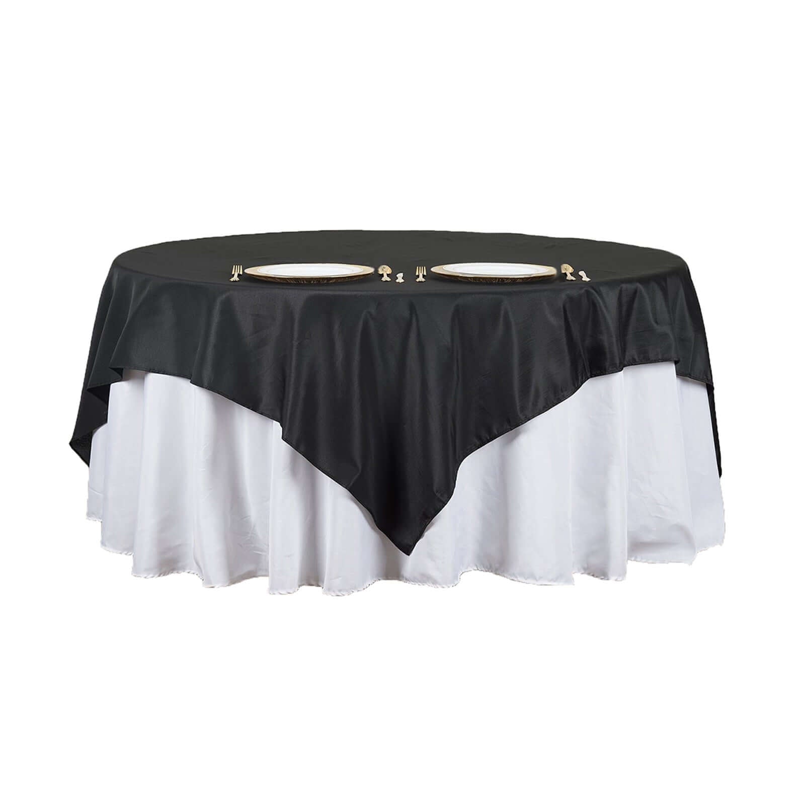 Polyester 90"x90" Table Overlay Square Tablecloth Black - Wrinkle - Resistant & Durable Table Cover for Events - Linen Luxes