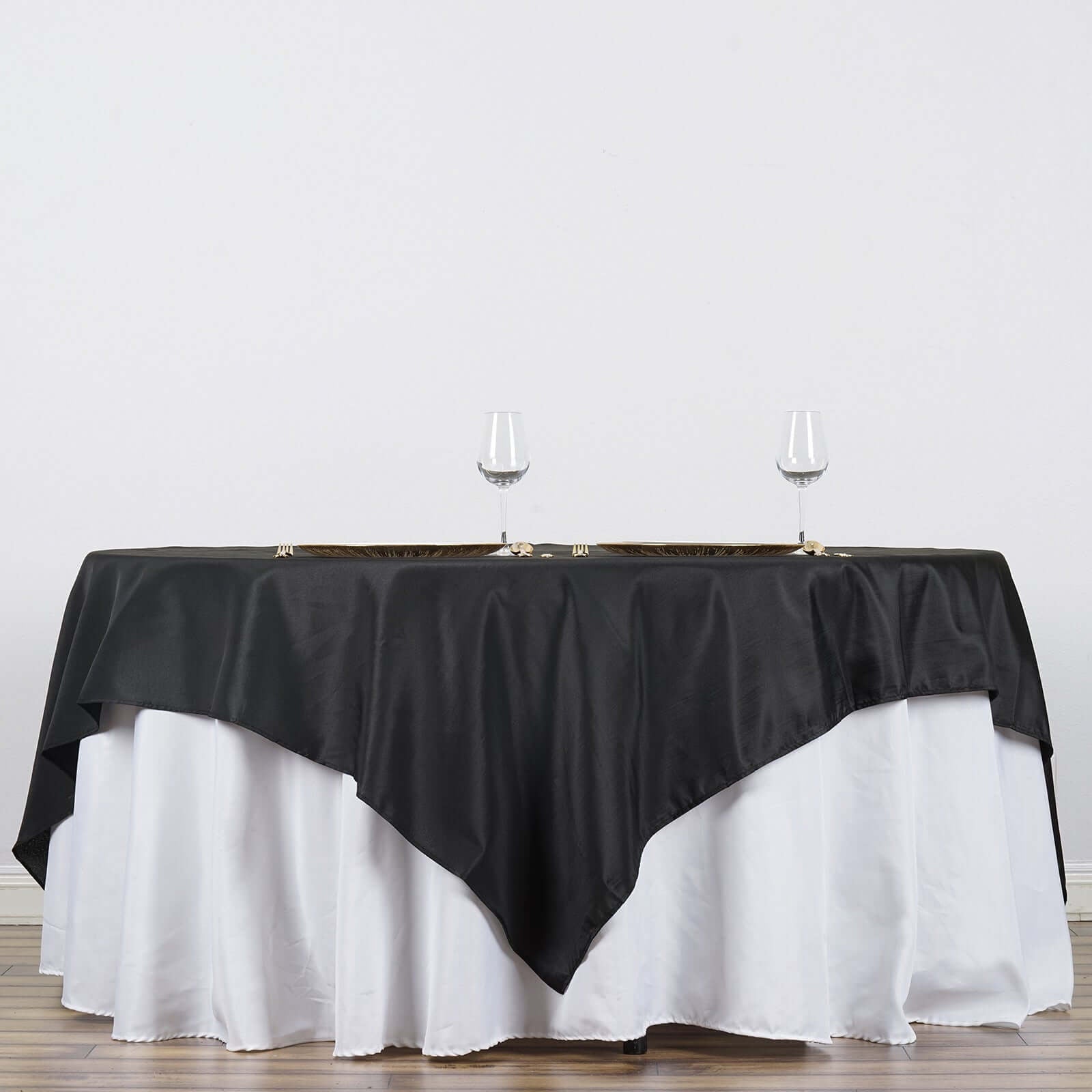 Polyester 90"x90" Table Overlay Square Tablecloth Black - Wrinkle - Resistant & Durable Table Cover for Events - Linen Luxes
