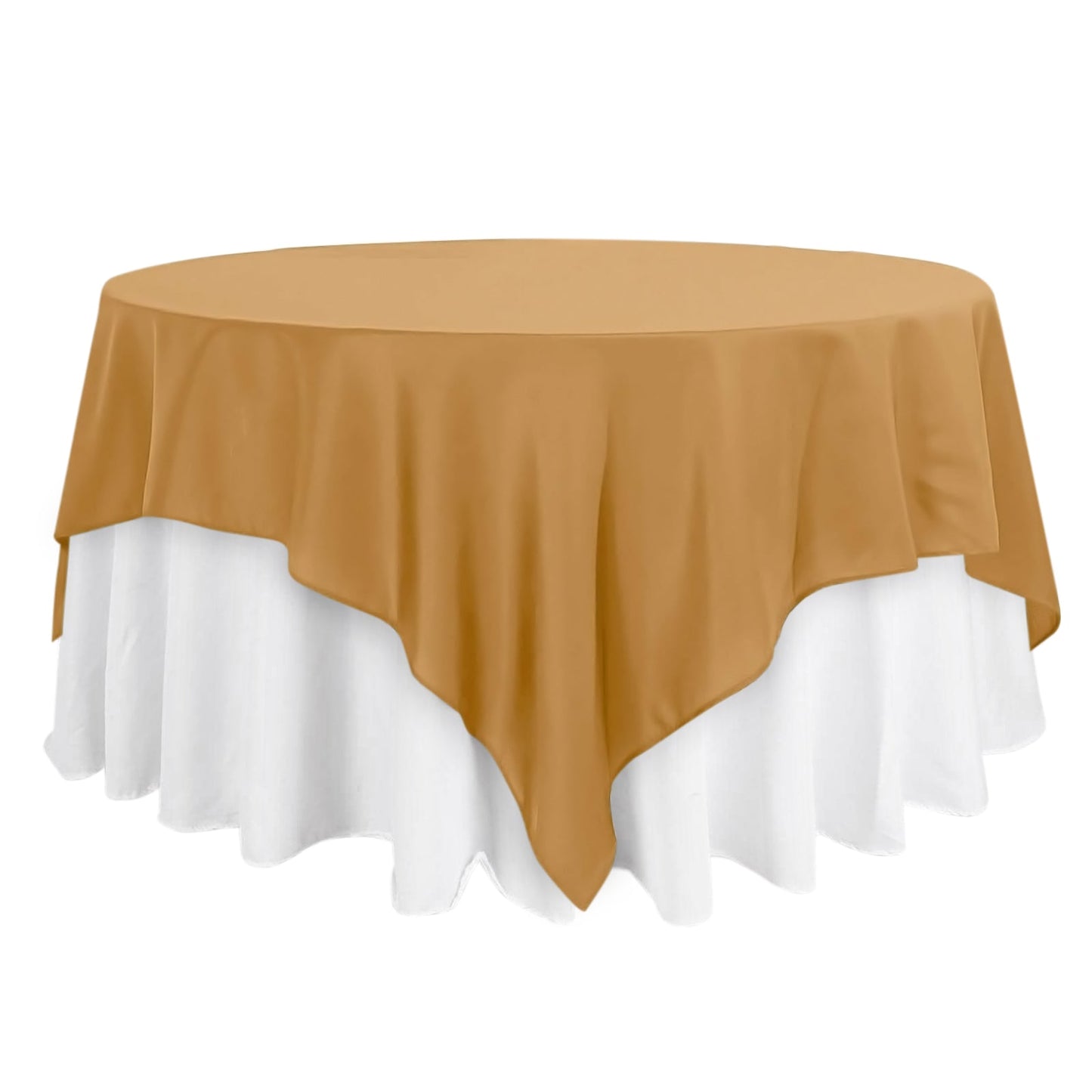 Polyester 90"x90" Table Overlay Square Tablecloth Gold - Wrinkle - Resistant & Durable Table Cover for Events - Linen Luxes